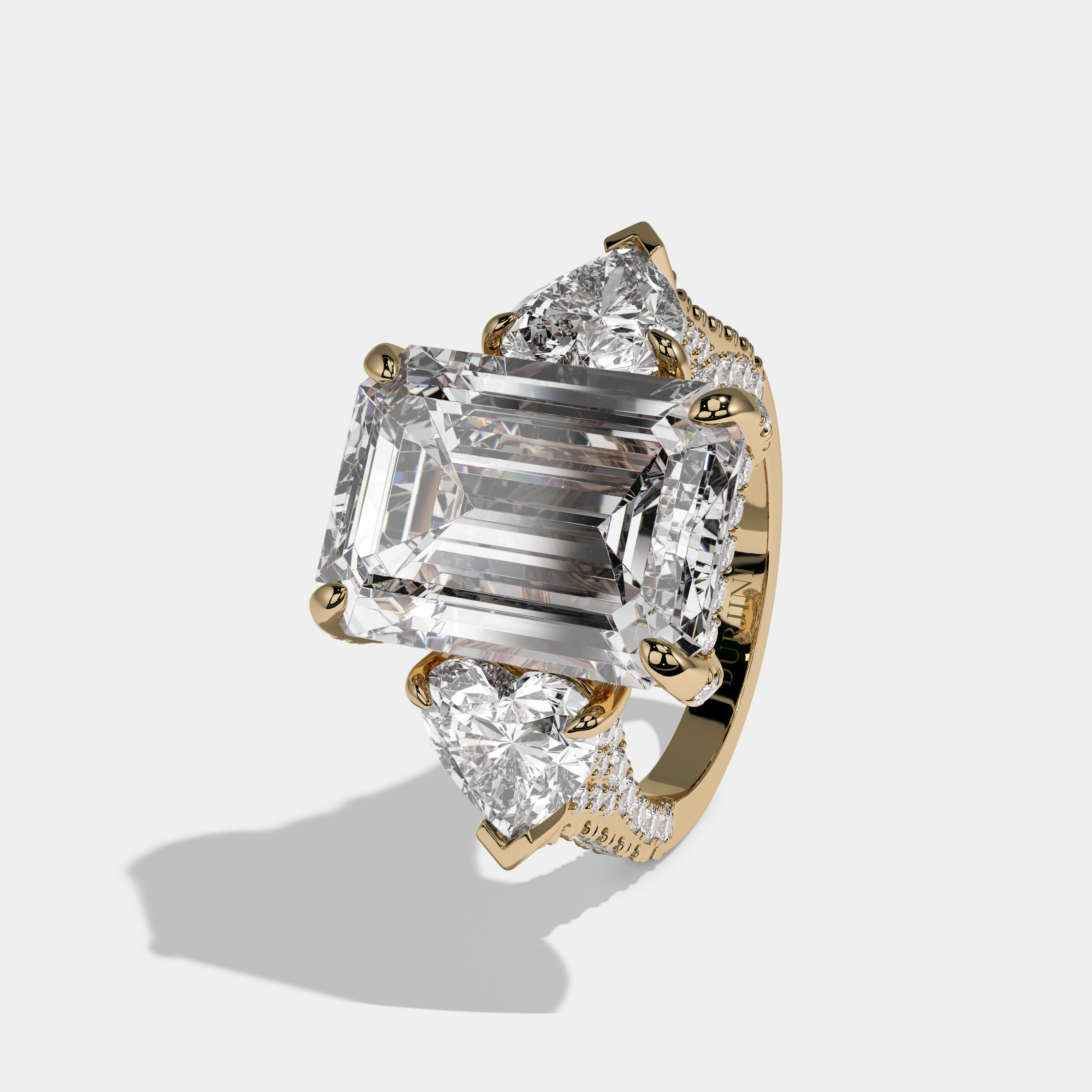 Grace Emerald Cut Diamond Band With Heart Sides Engagement Ring 10ct 18K Yellow Gold