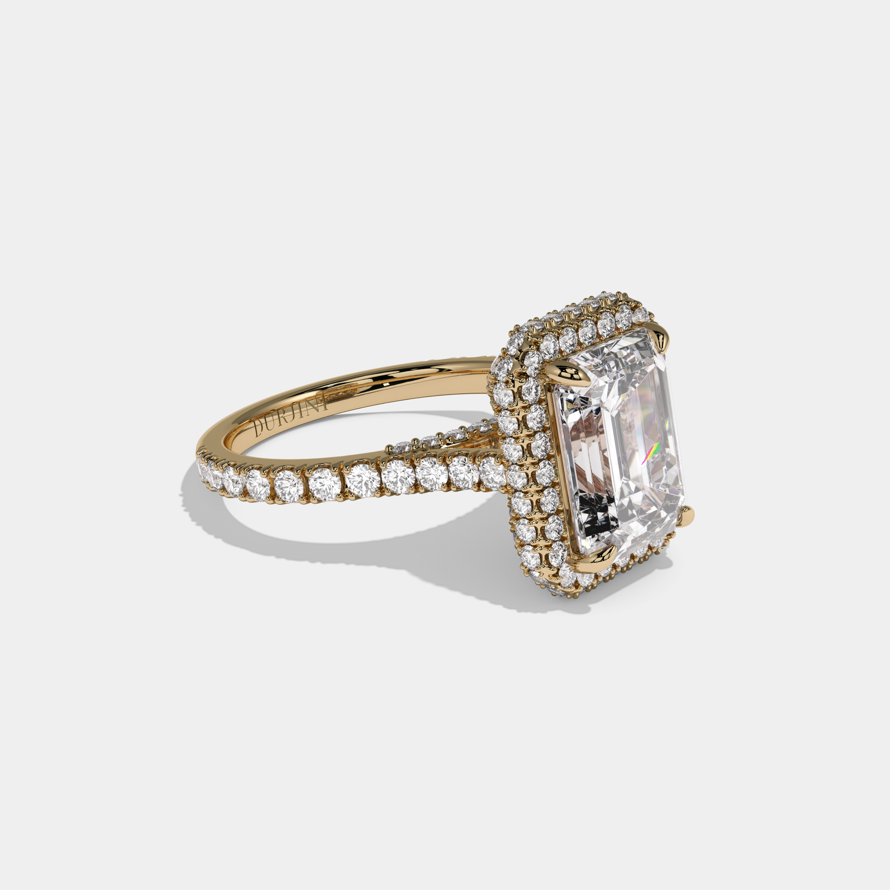 Sophia Emerald Cut Diamond Double Halo Band Engagement Ring 10ct 18K Yellow Gold