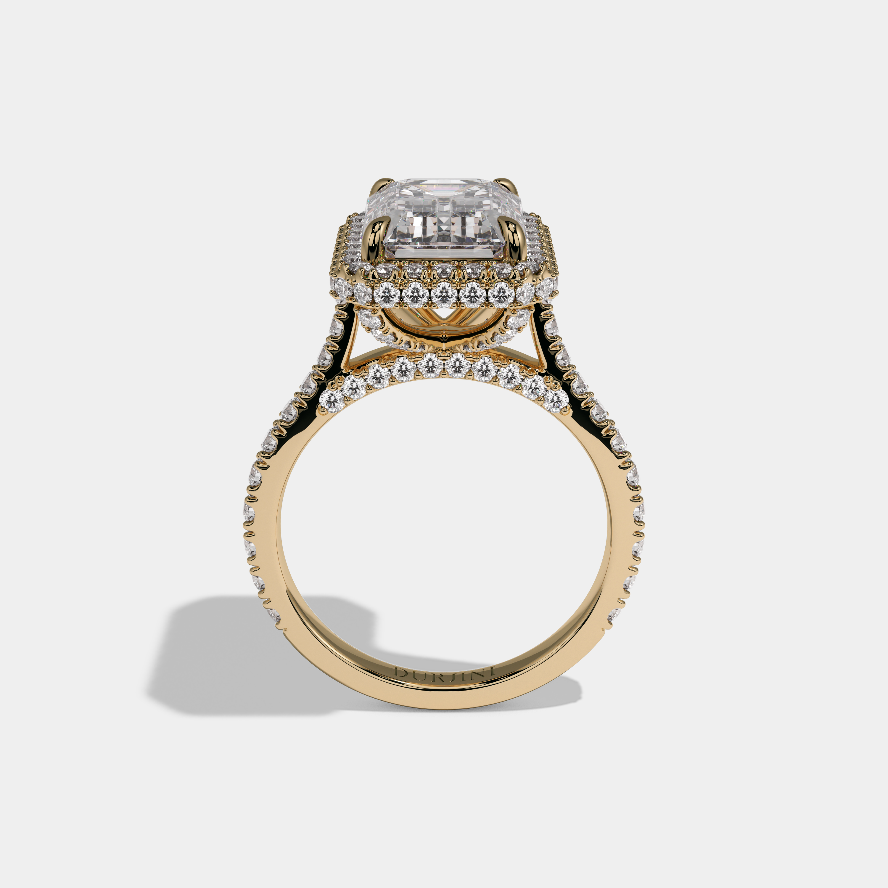 Sophia Emerald Cut Diamond Double Halo Band Engagement Ring 10ct 18K Yellow Gold