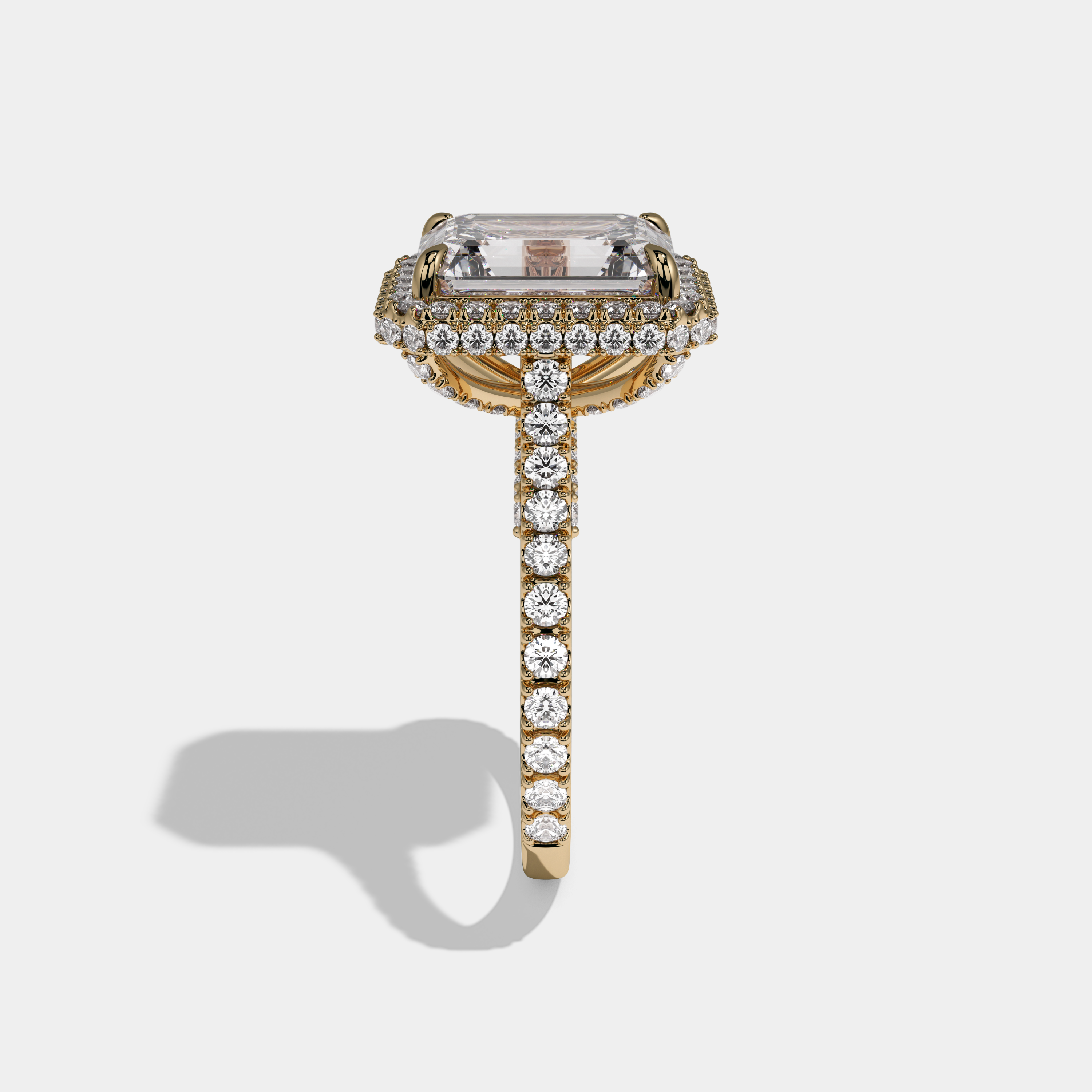 Sophia Emerald Cut Diamond Double Halo Band Engagement Ring 10ct 18K Yellow Gold