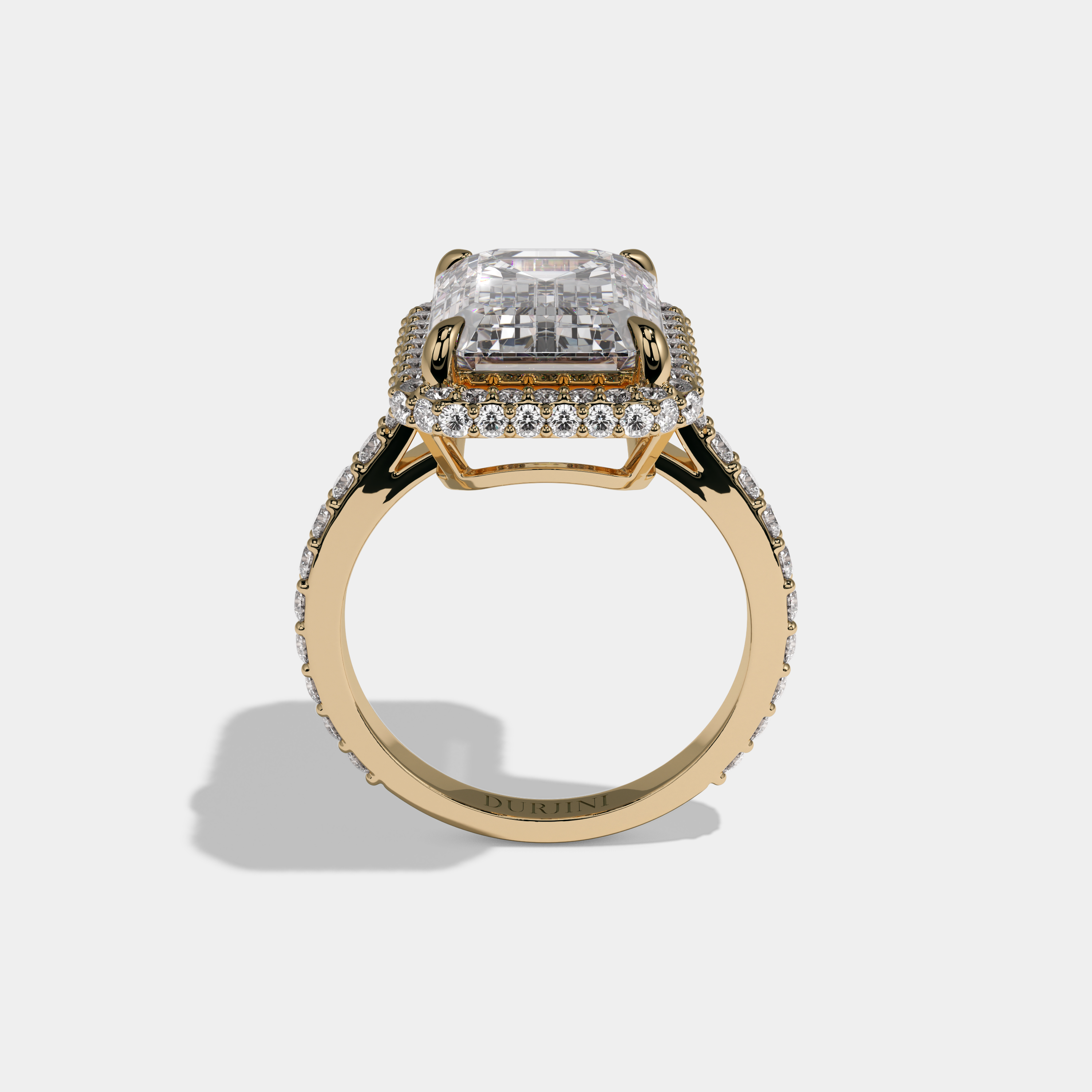 Amelia Emerald Cut Diamond Halo Band Engagement Ring 10ct 18K Yellow Gold