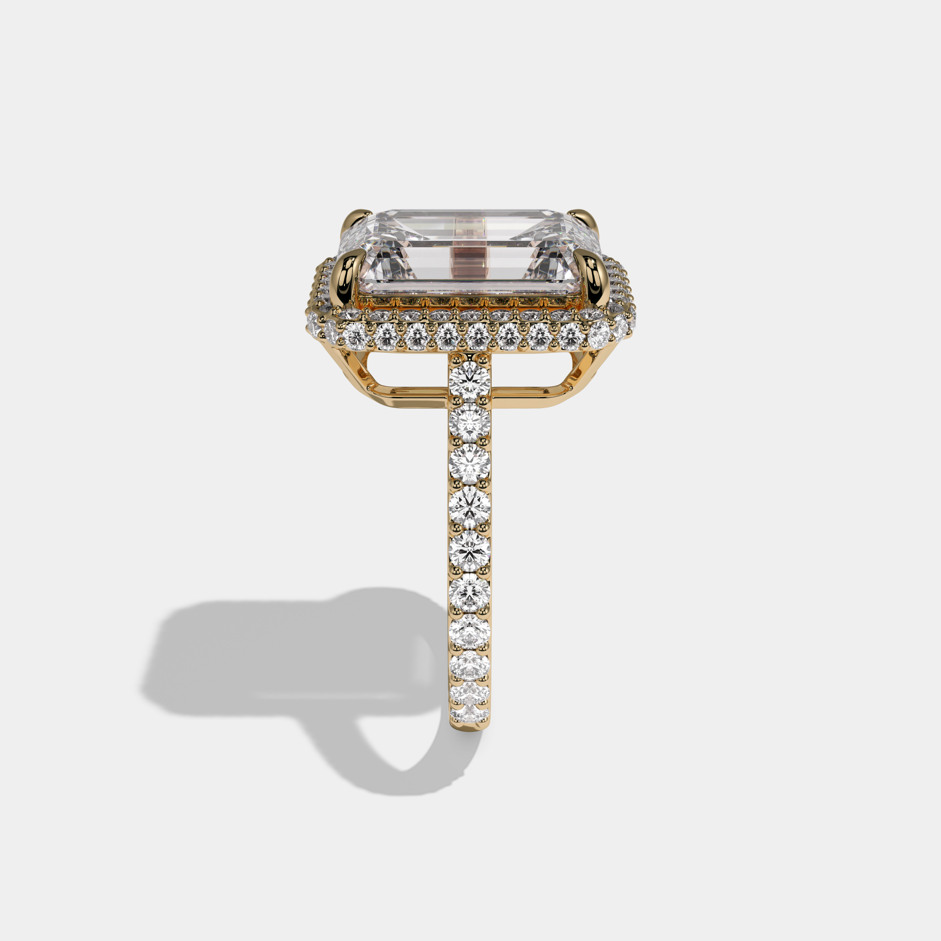 Amelia Emerald Cut Diamond Halo Band Engagement Ring 10ct 18K Yellow Gold