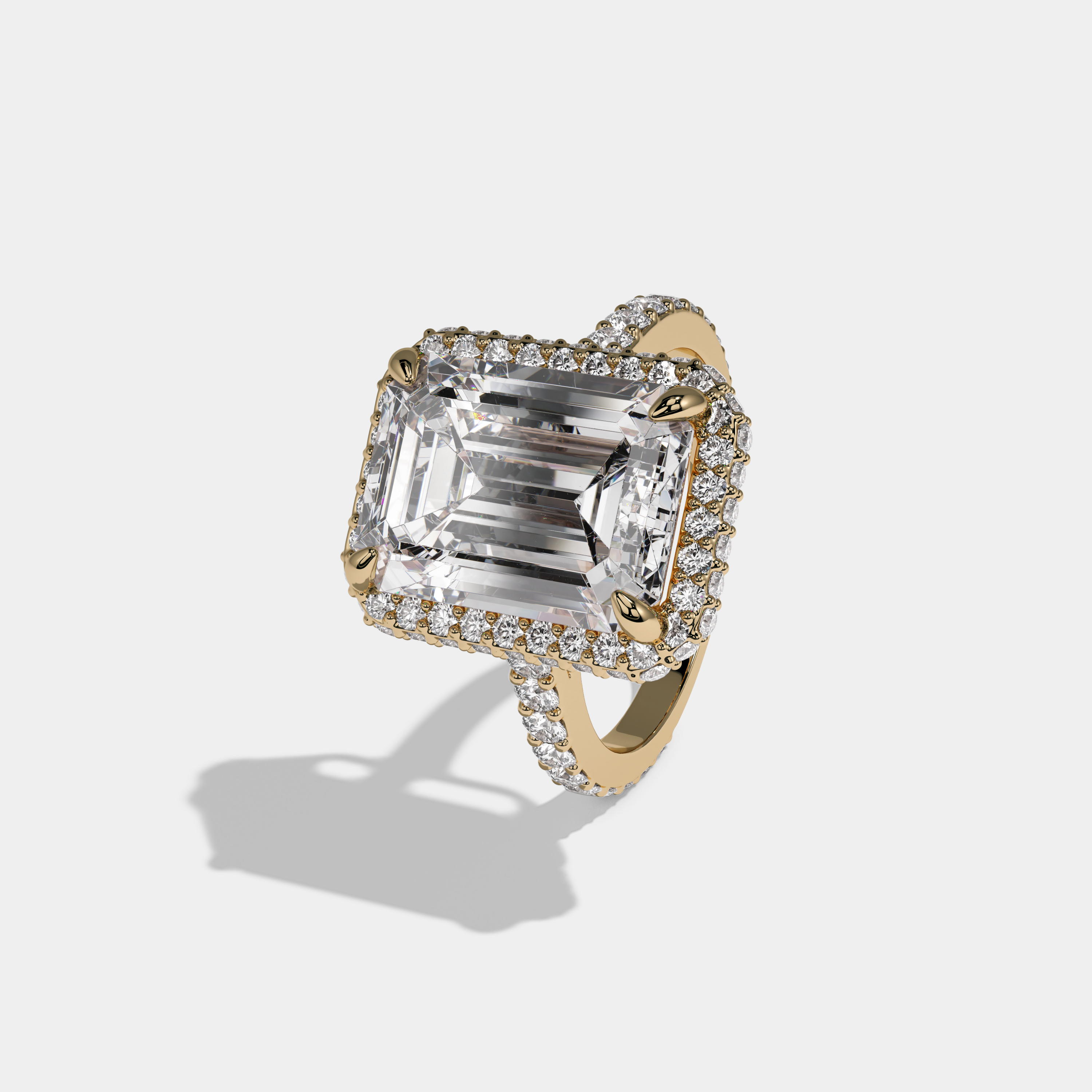 Amelia Emerald Cut Diamond Halo Band Engagement Ring 10ct 18K Yellow Gold