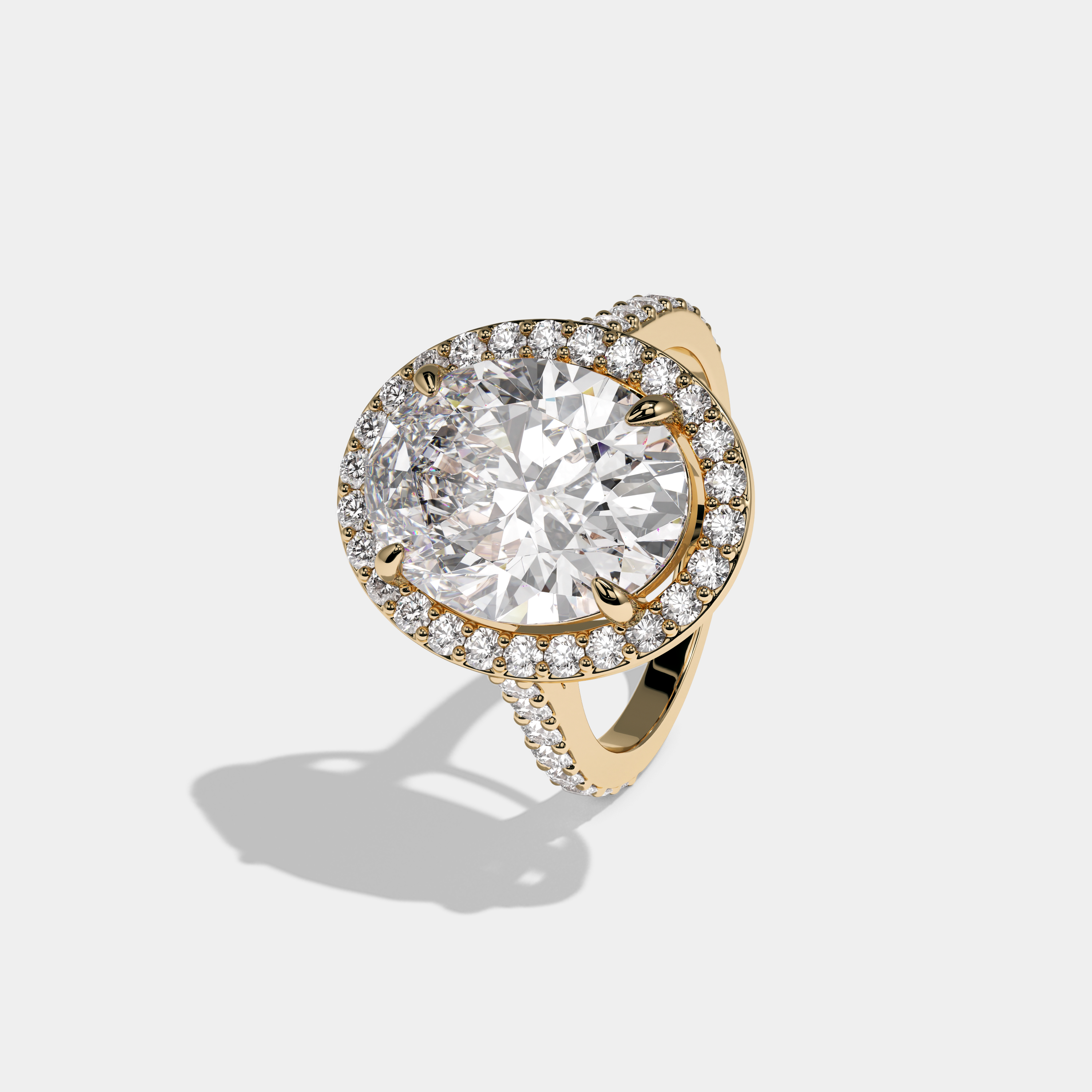 Eleanor Oval Cut Diamond Halo Engagement Ring 10ct 18K Yellow Gold