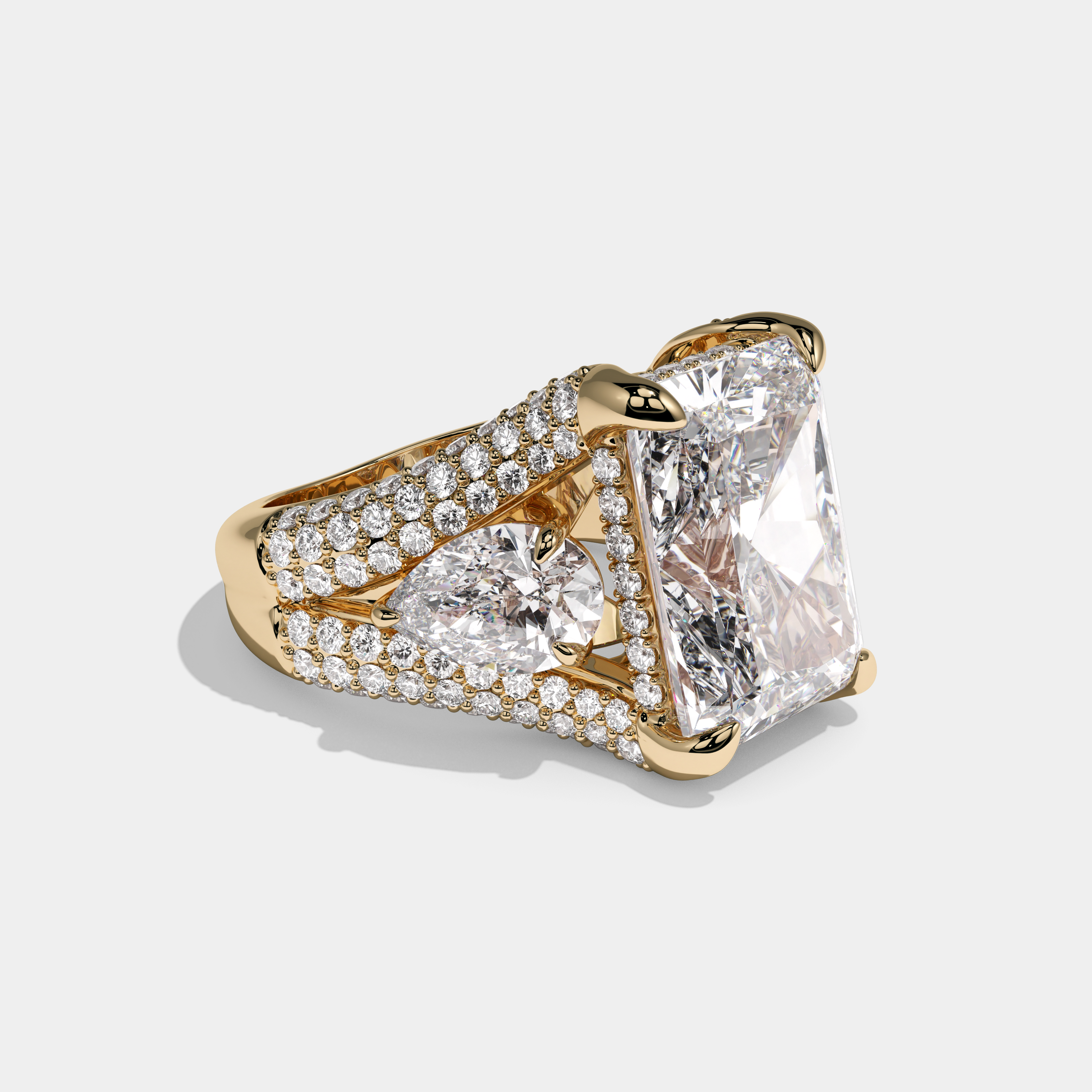 Victoria Radiant Cut Diamond Halo Engagement Ring 16ct 18K Yellow Gold