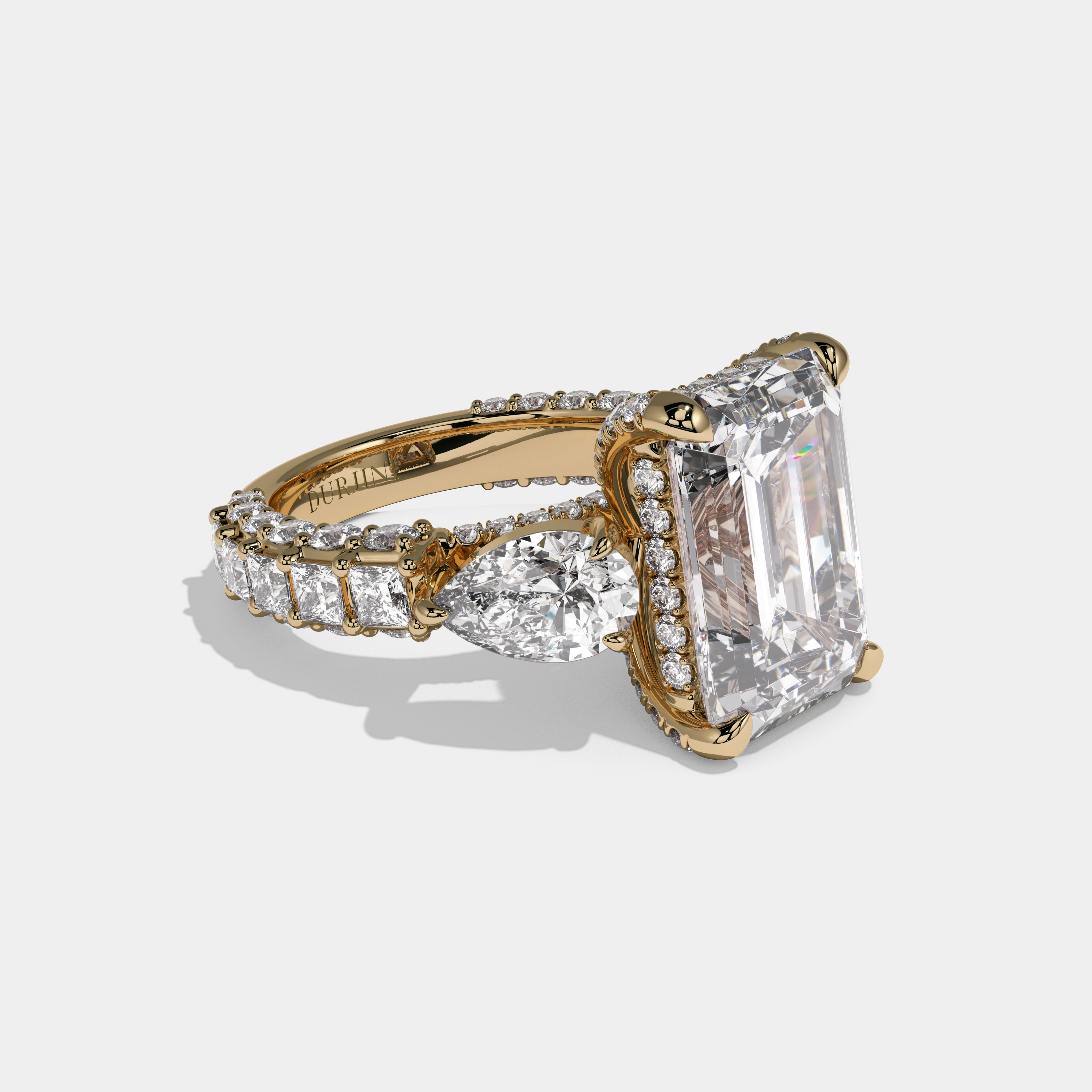 Theodora Emerald Cut Diamond Princess Band With Pear Sides Engagement Ring 10ct 18K Yellow Gold