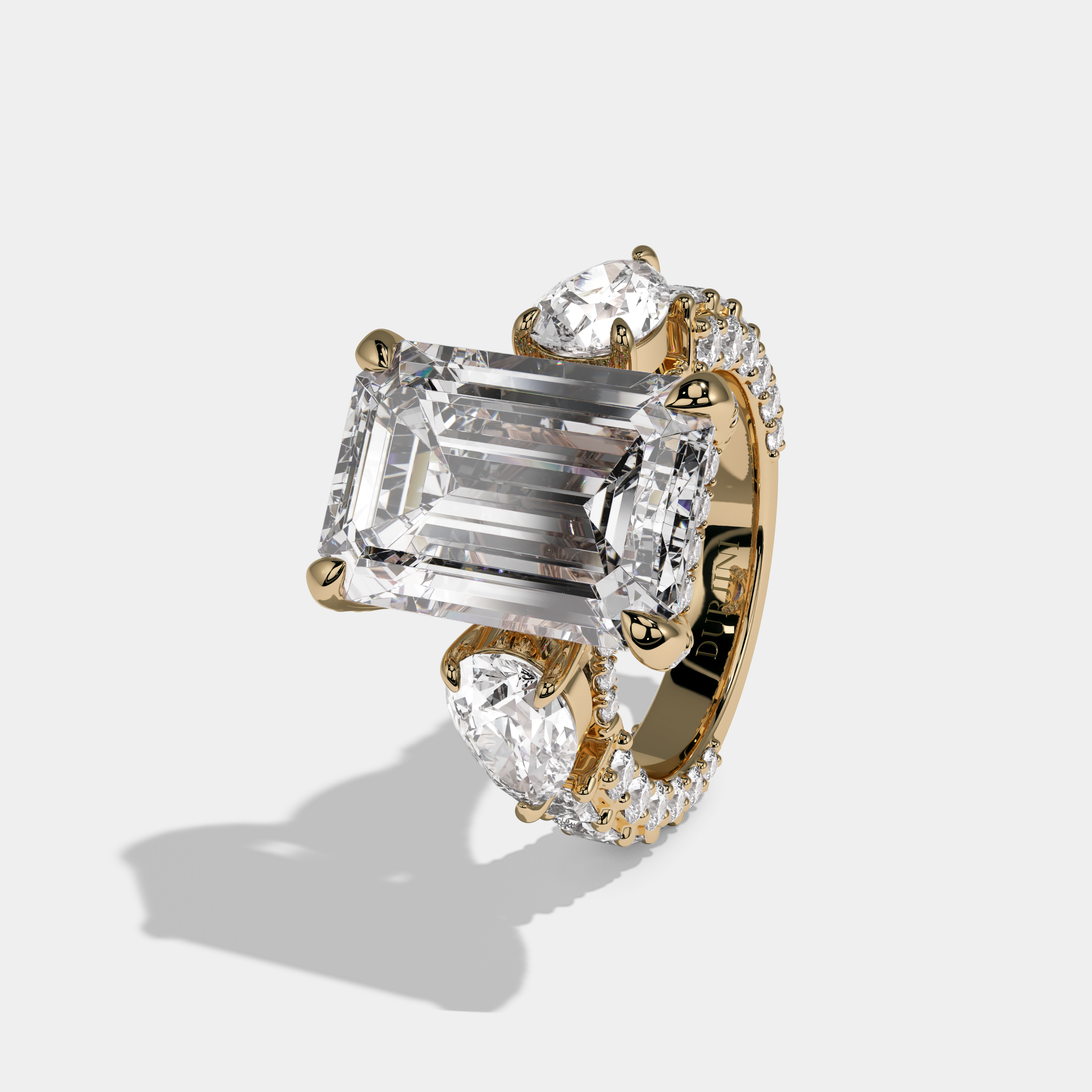Theodora Emerald Cut Diamond Princess Band With Pear Sides Engagement Ring 10ct 18K Yellow Gold