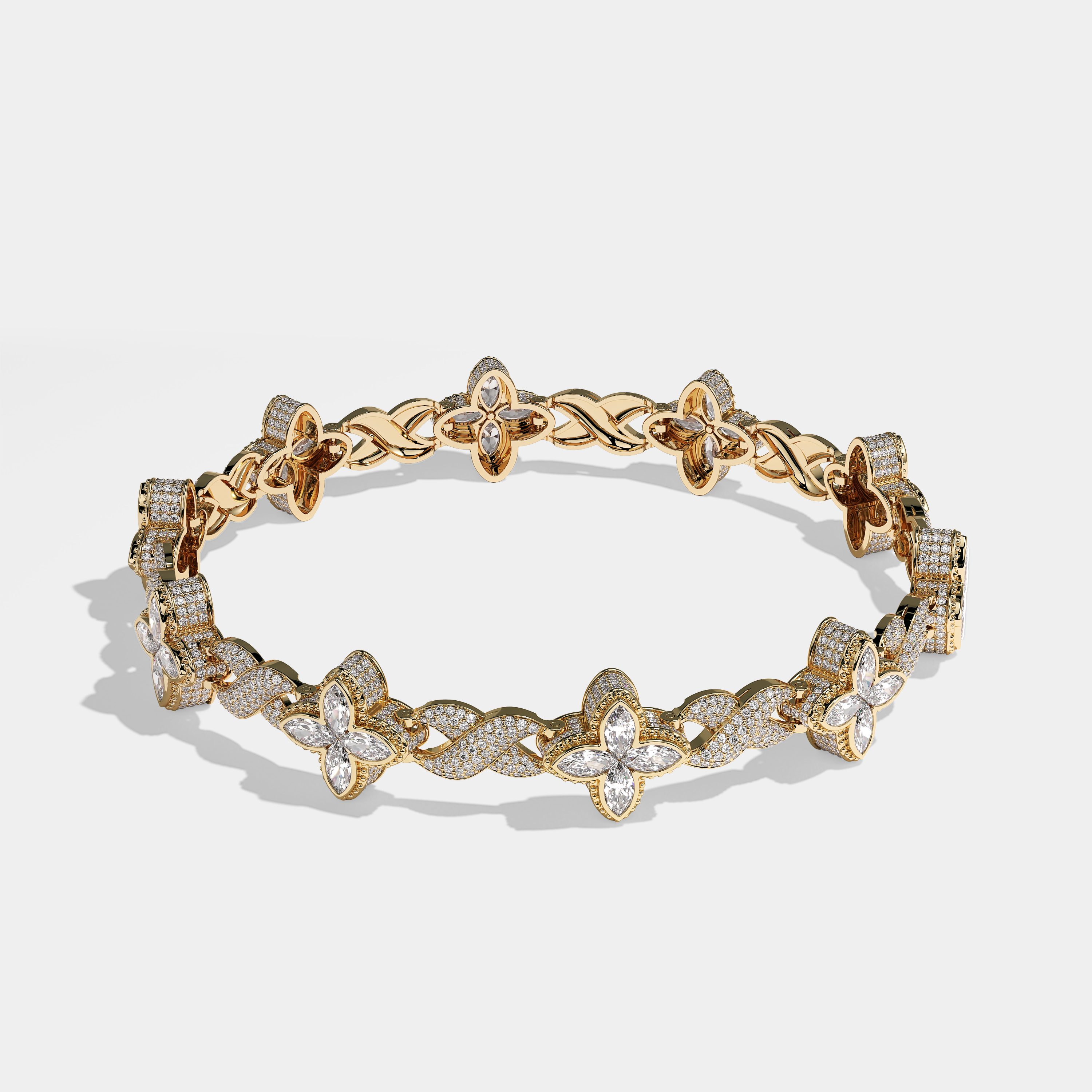 Heritage Diamond Round Brilliant Marquise Cut Infinity Bracelet 18K Yellow Gold 40.00ct