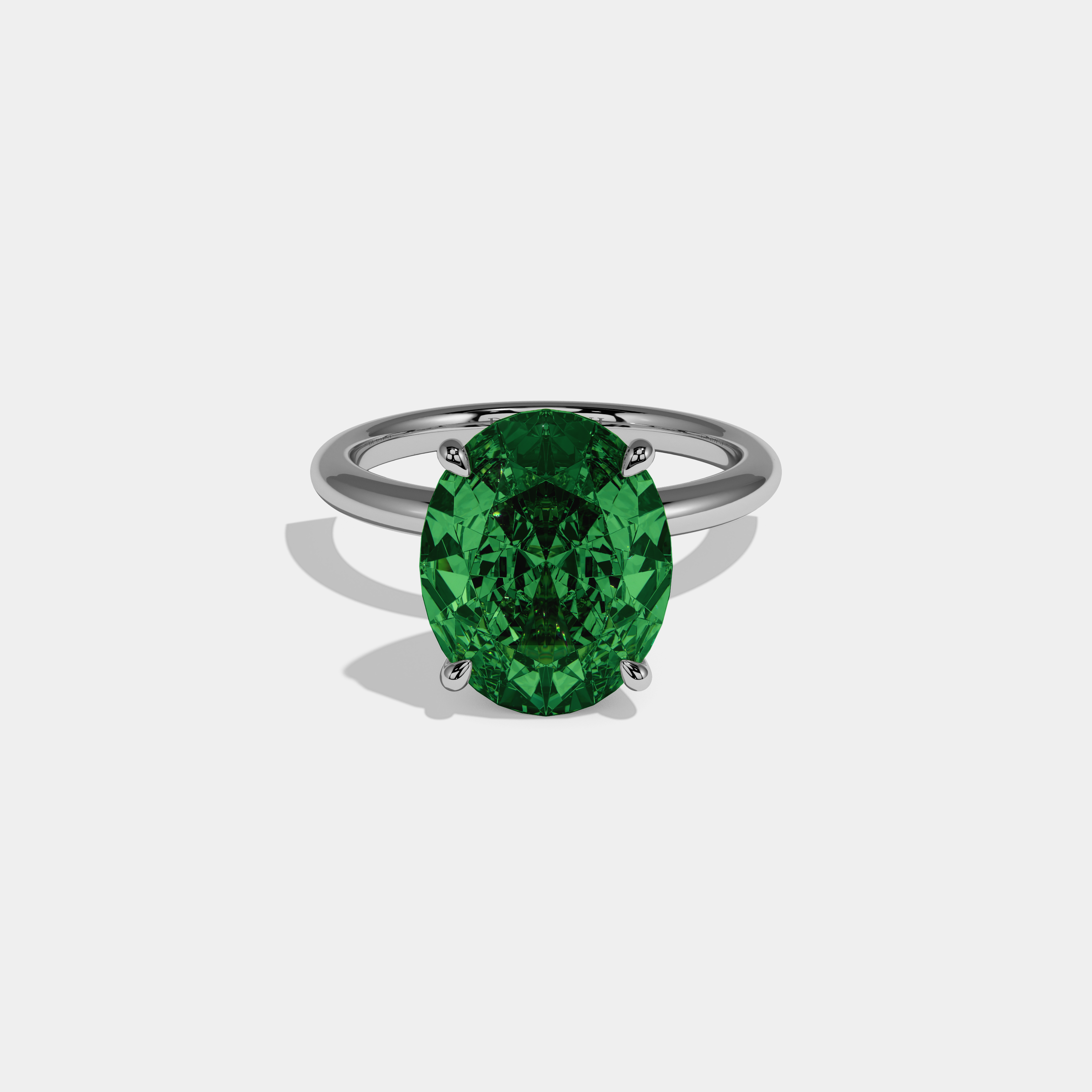 Alexandra Fancy Dark Green Oval Cut Diamond Plain Band Engagement Ring 6.5ct 18K White Gold