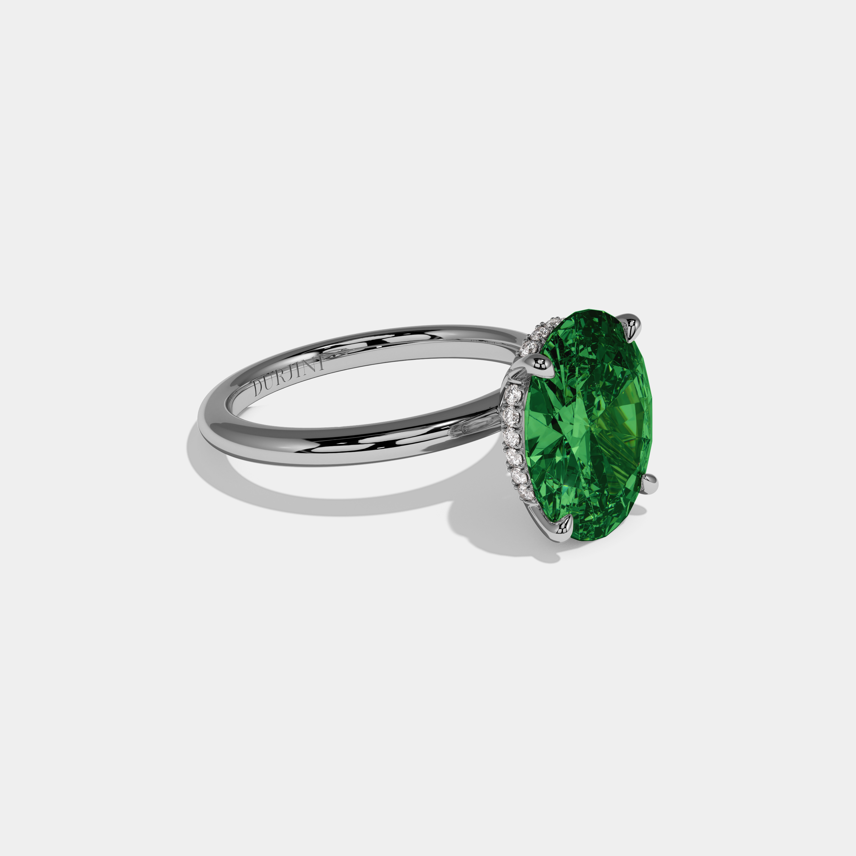 Alexandra Fancy Dark Green Oval Cut Diamond Plain Band Engagement Ring 6.5ct 18K White Gold
