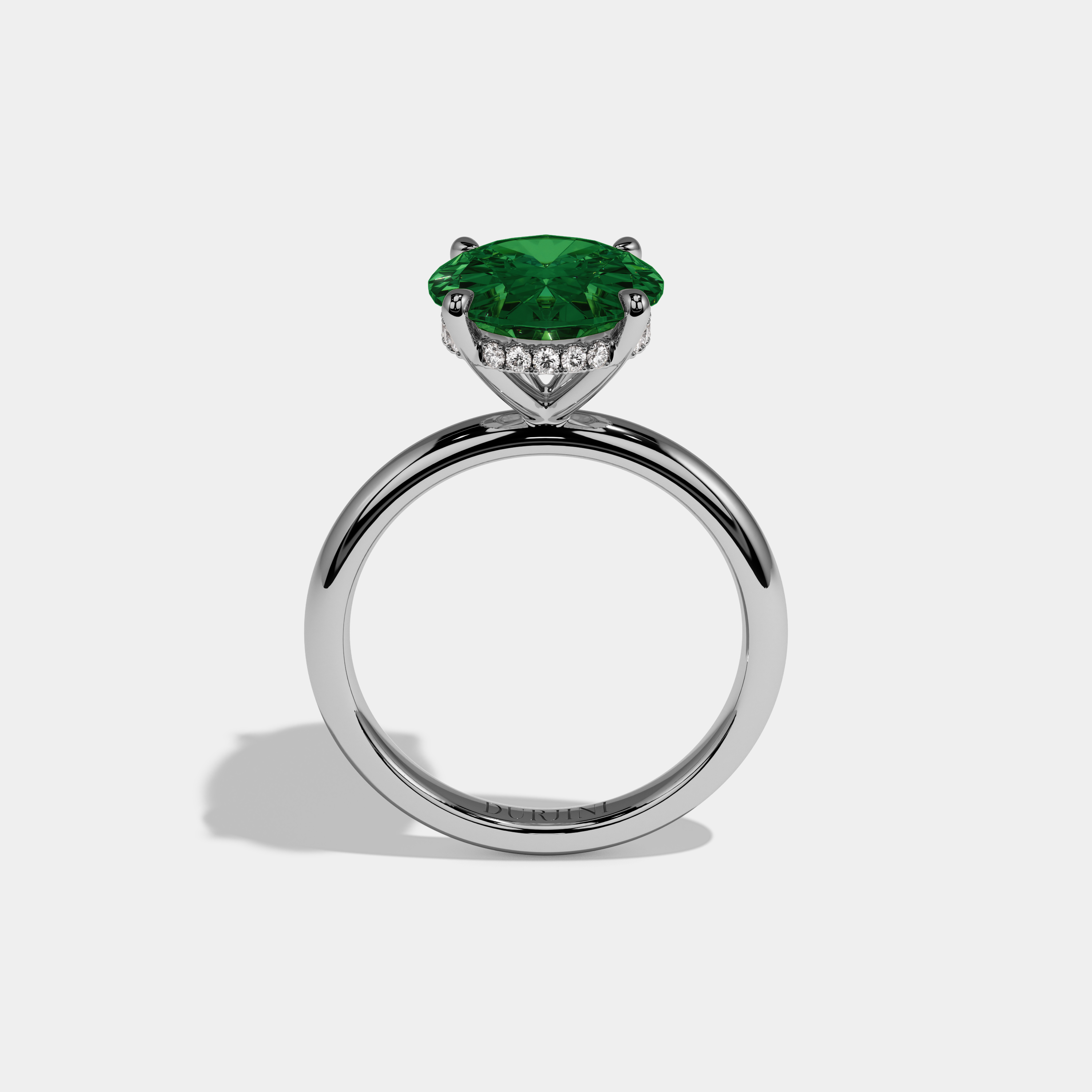 Alexandra Fancy Dark Green Oval Cut Diamond Plain Band Engagement Ring 6.5ct 18K White Gold