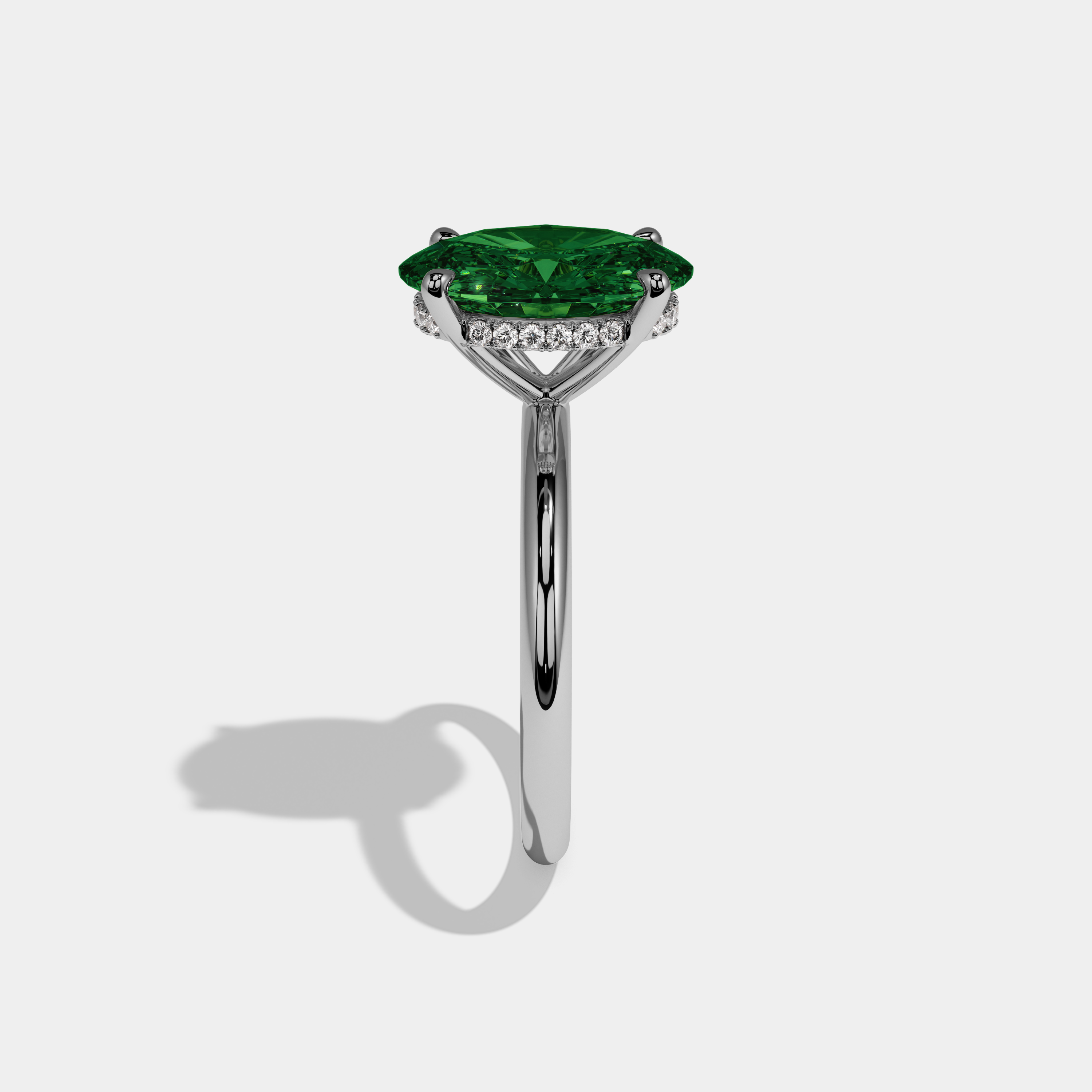 Alexandra Fancy Dark Green Oval Cut Diamond Plain Band Engagement Ring 6.5ct 18K White Gold