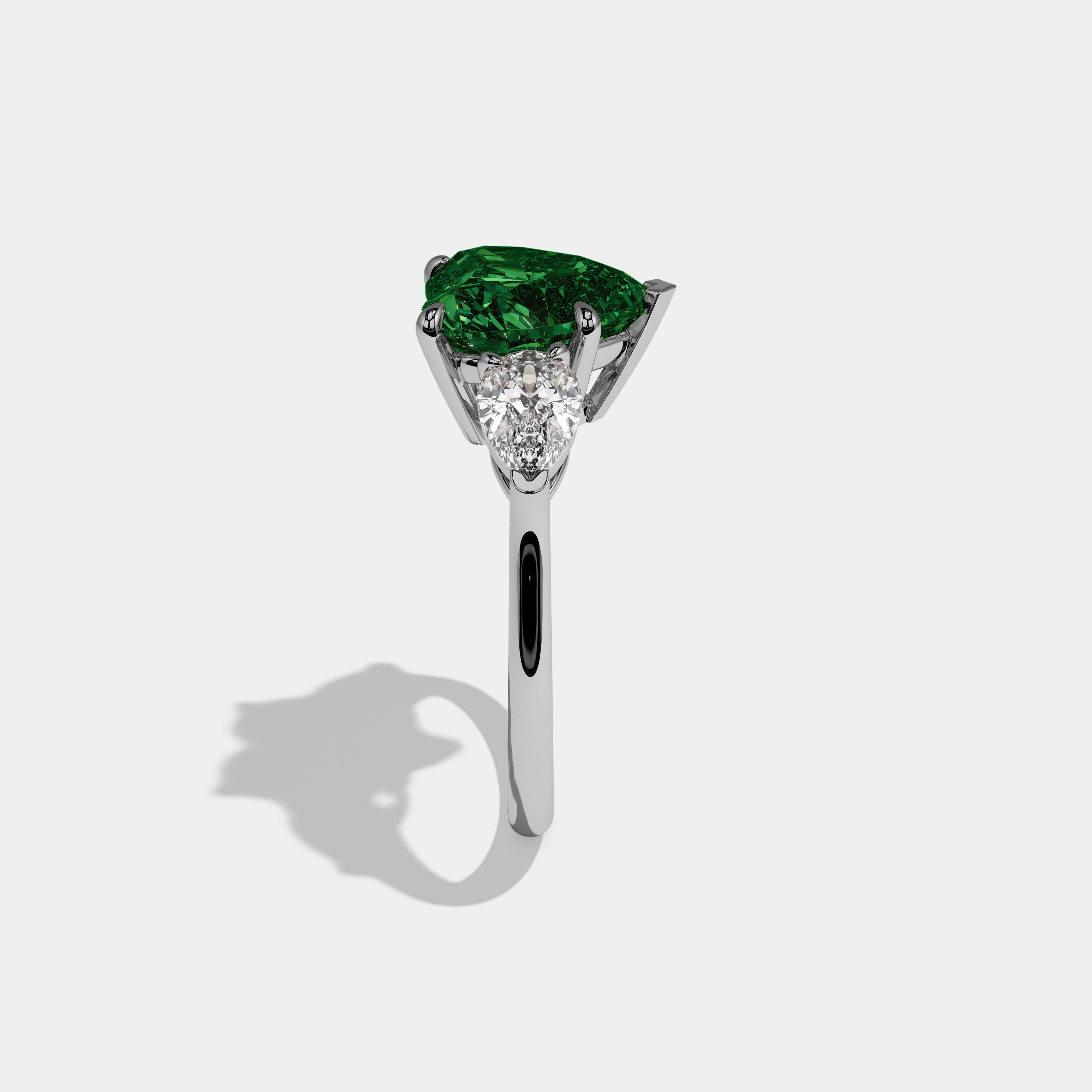 Alexandra Fancy Dark Green Heart Cut Diamond Plain Band With Pear Cut Sides Engagement Ring 8ct 18K White Gold