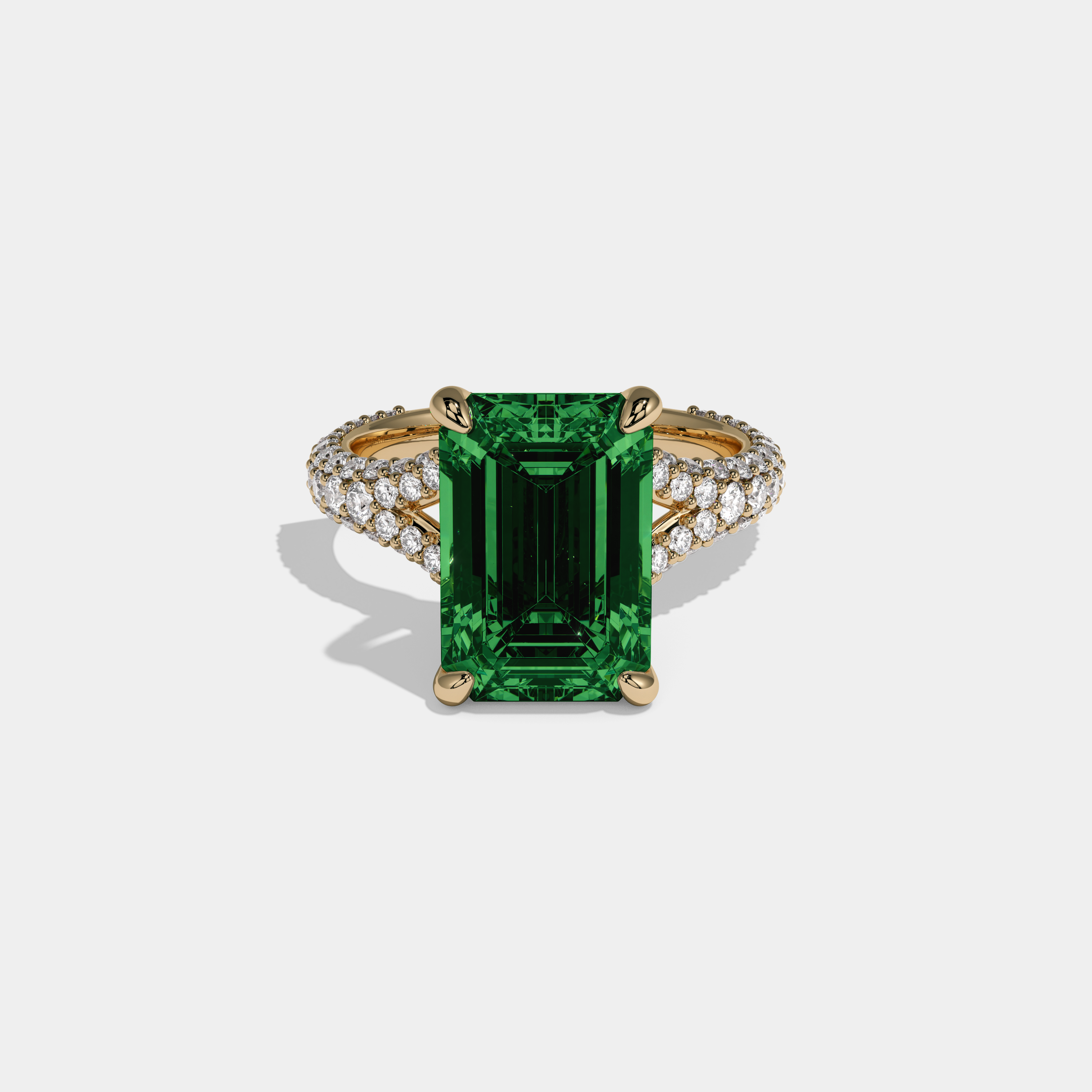 Helena Fancy Dark Green Emerald Cut Diamond Band Engagement Ring 8ct 18K Yellow Gold