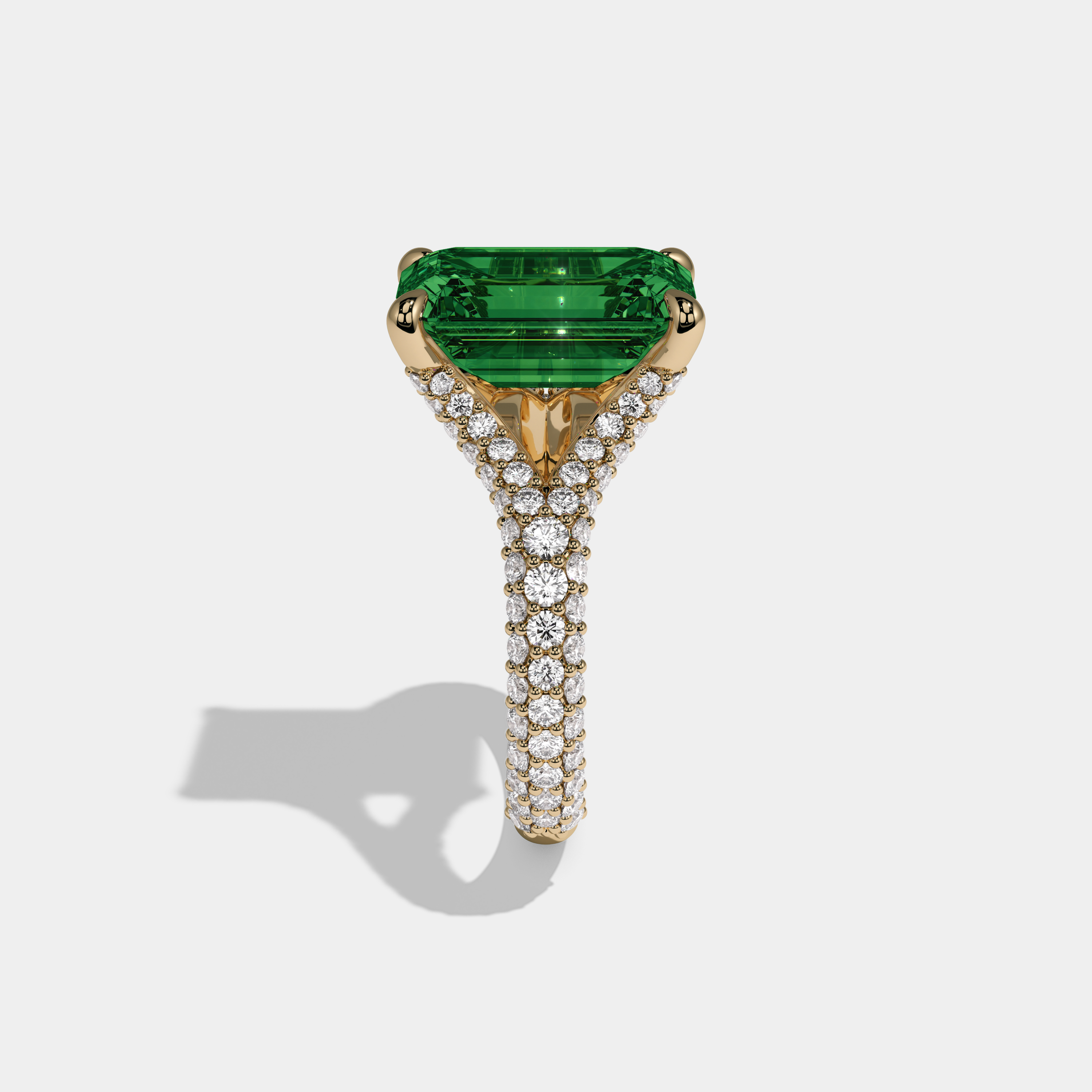 Helena Fancy Dark Green Emerald Cut Diamond Band Engagement Ring 8ct 18K Yellow Gold