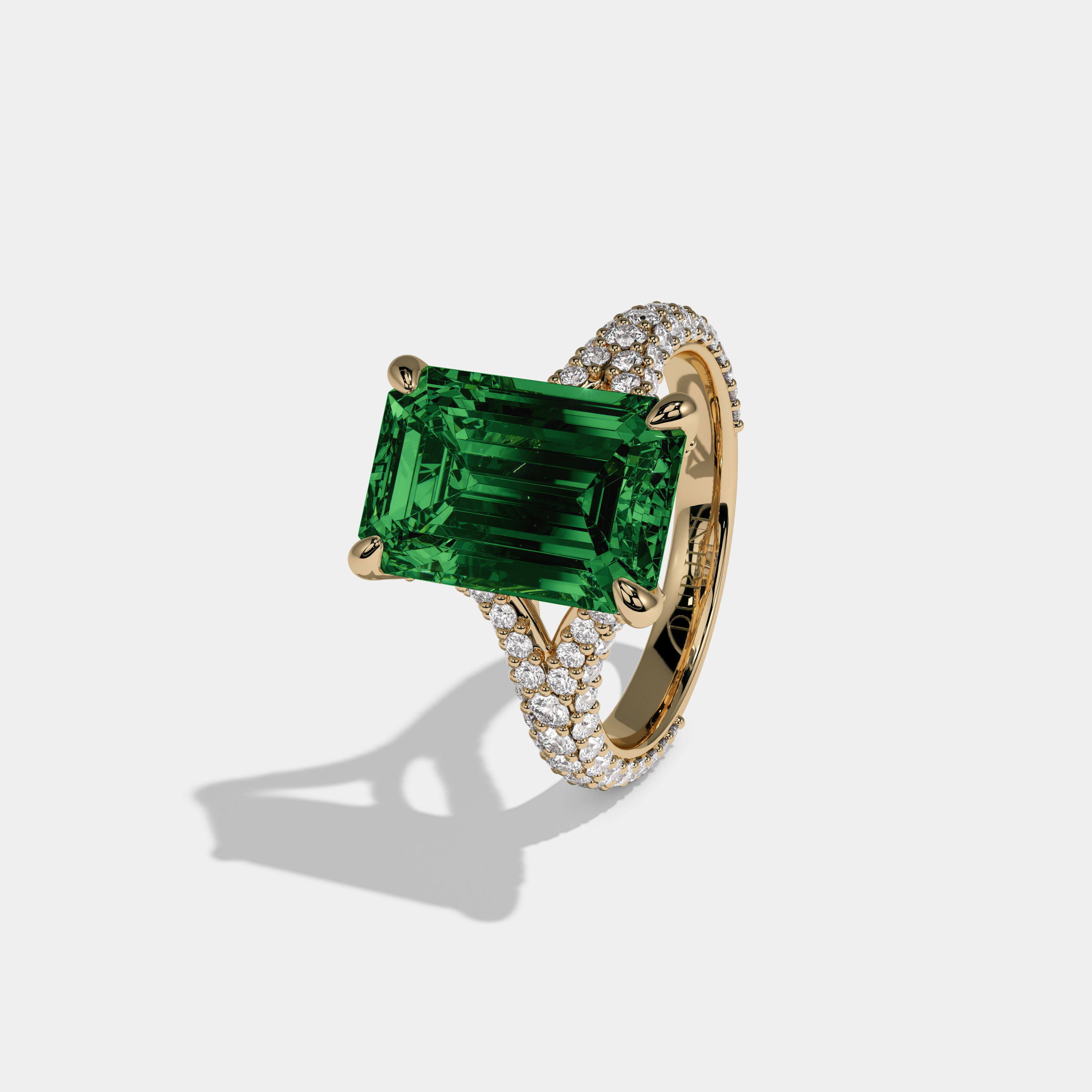 Helena Fancy Dark Green Emerald Cut Diamond Band Engagement Ring 8ct 18K Yellow Gold