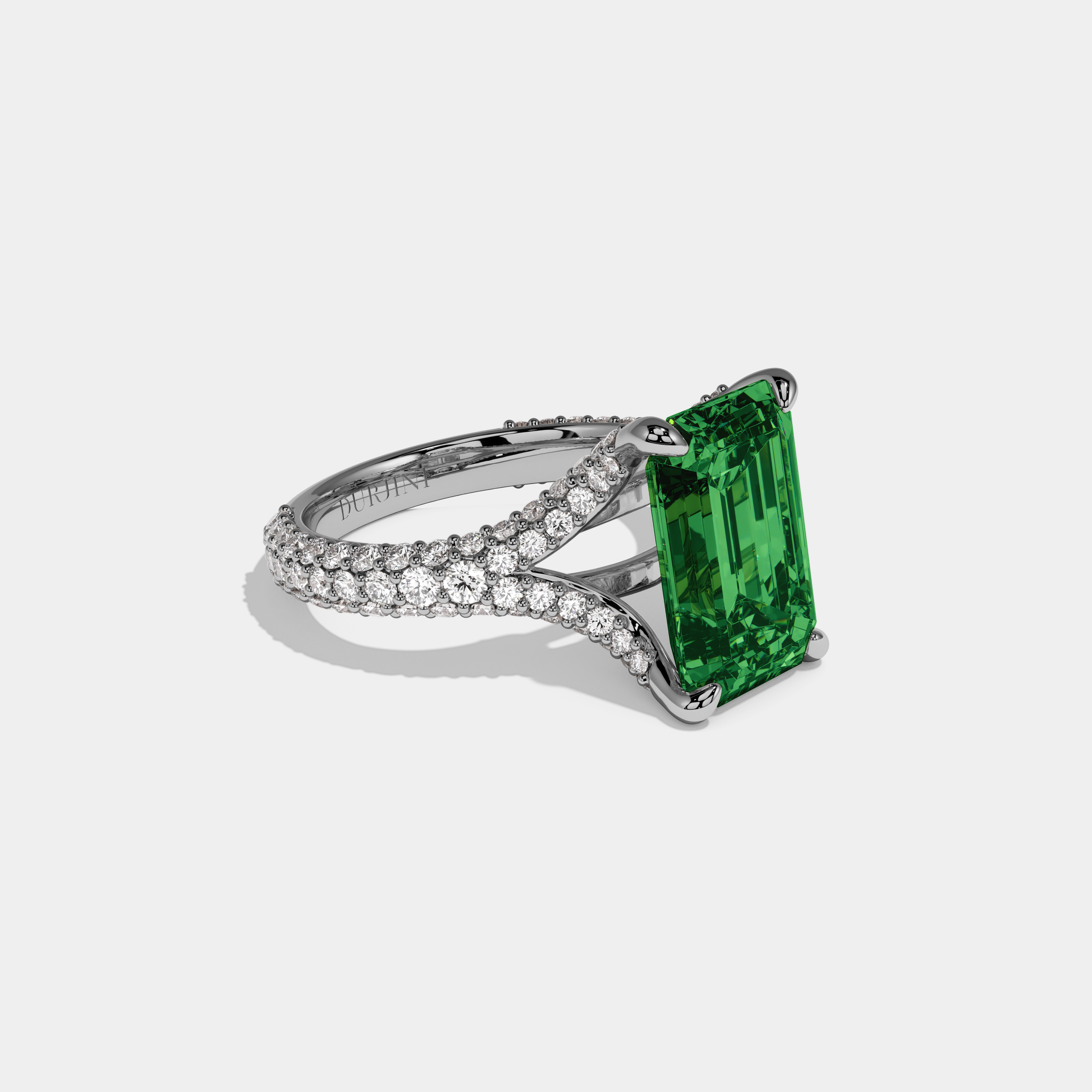 Alexandra Fancy Dark Green Emerald Cut Diamond Band Engagement Ring 8ct 18K White Gold