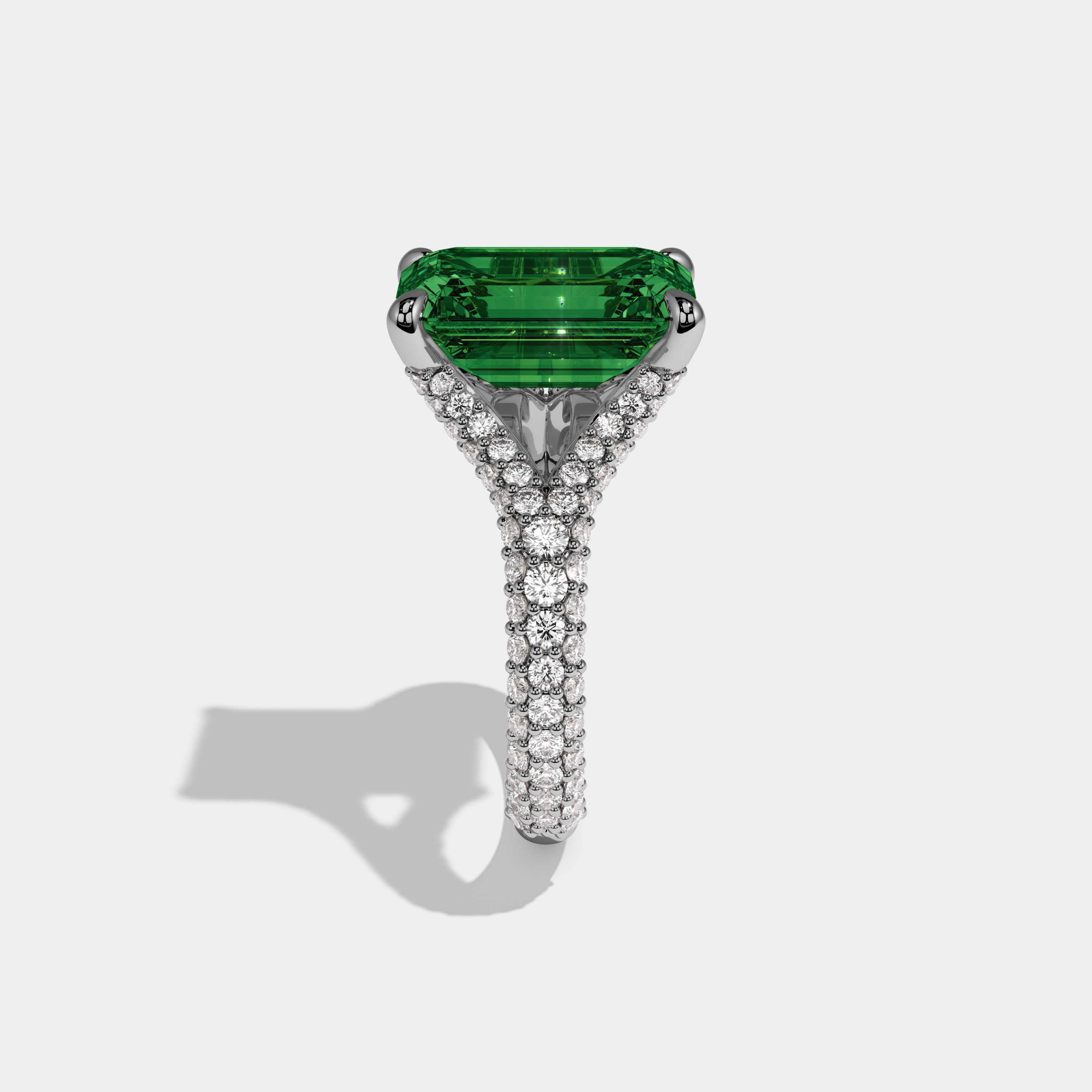 Alexandra Fancy Dark Green Emerald Cut Diamond Band Engagement Ring 8ct 18K White Gold