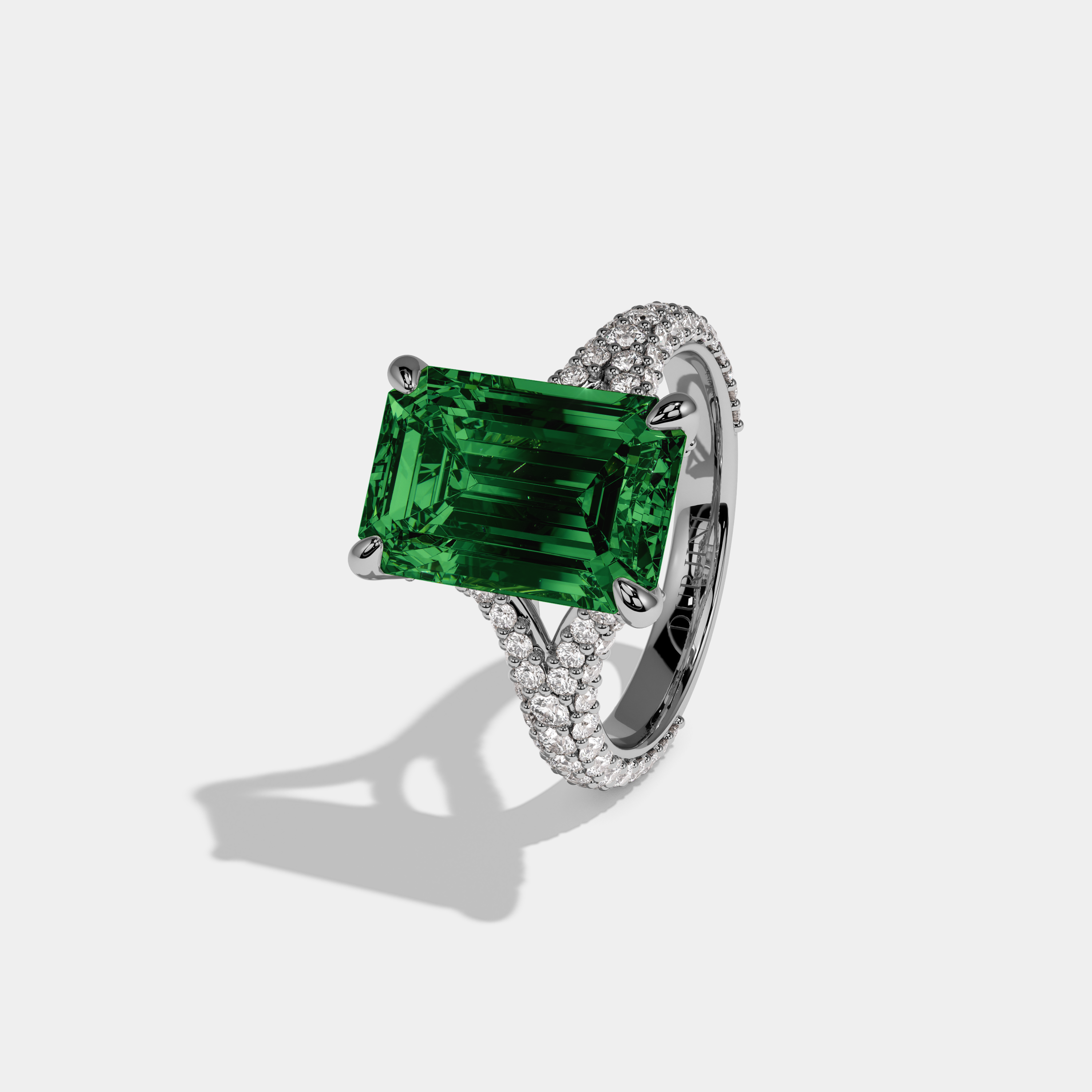 Alexandra Fancy Dark Green Emerald Cut Diamond Band Engagement Ring 8ct 18K White Gold