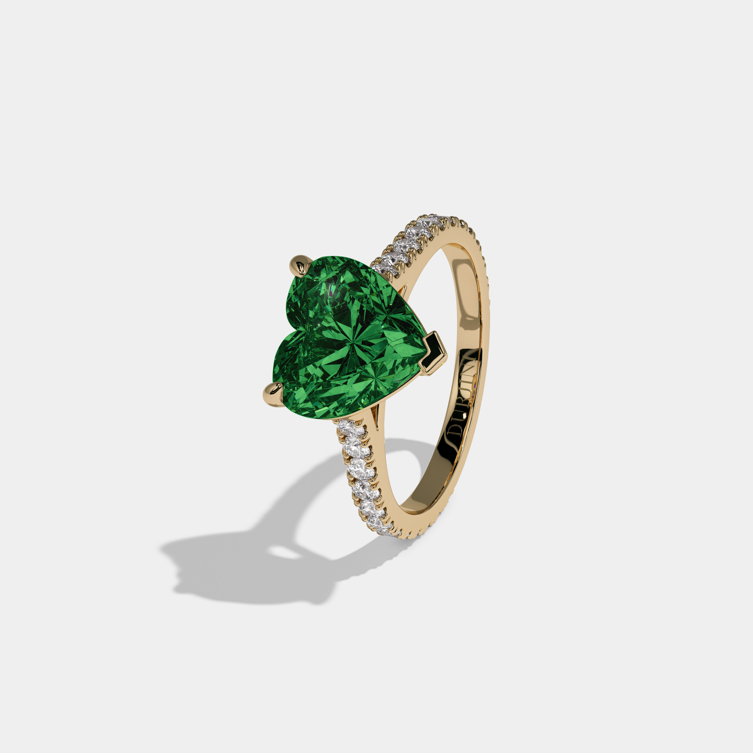 Helena Fancy Dark Green Heart Cut Diamond Engagement Ring 7ct 18K Yellow Gold