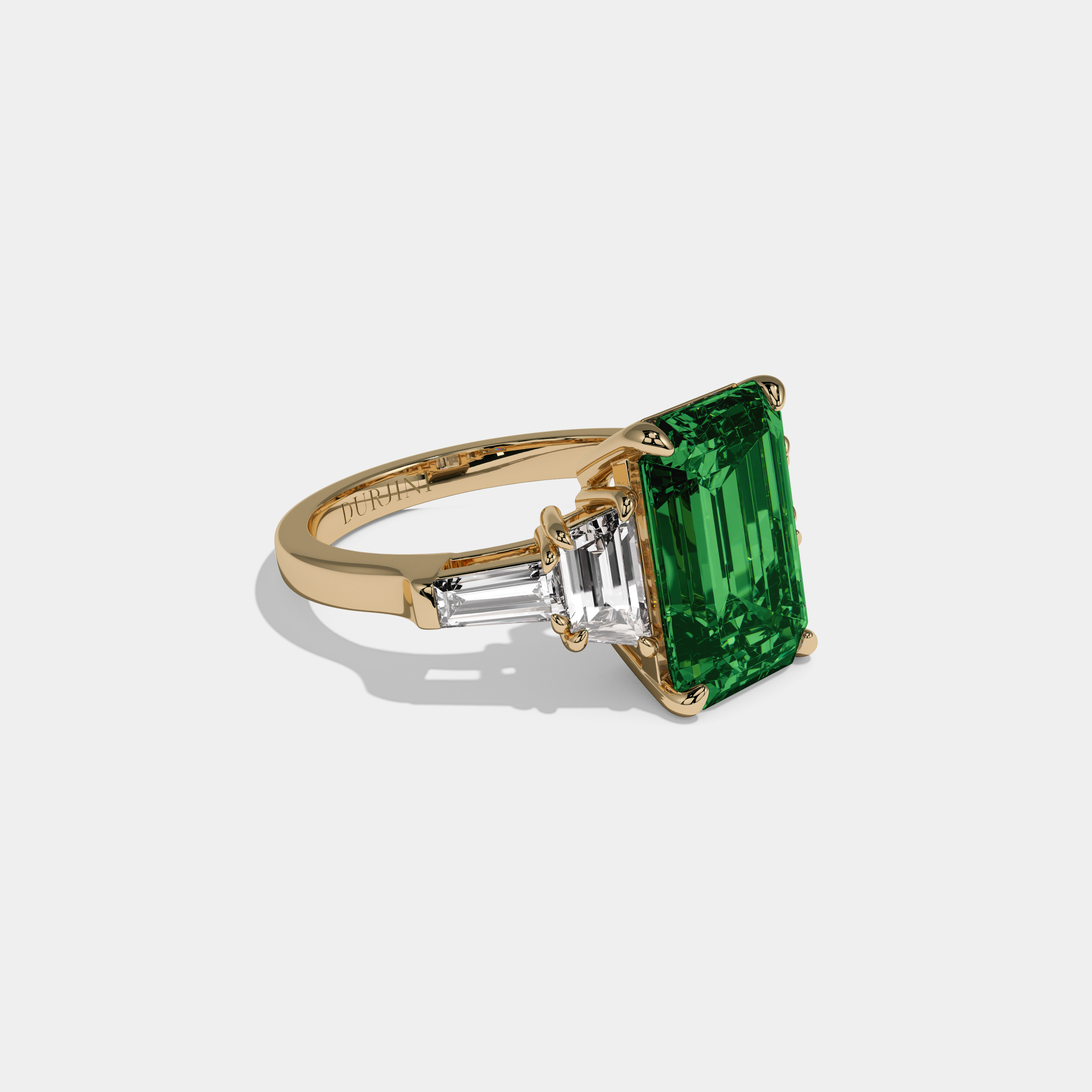 Helena Fancy Dark Green Emerald Cut Diamond Plain Band With Step Cut Sides Engagement Ring 8ct 18K Yellow Gold