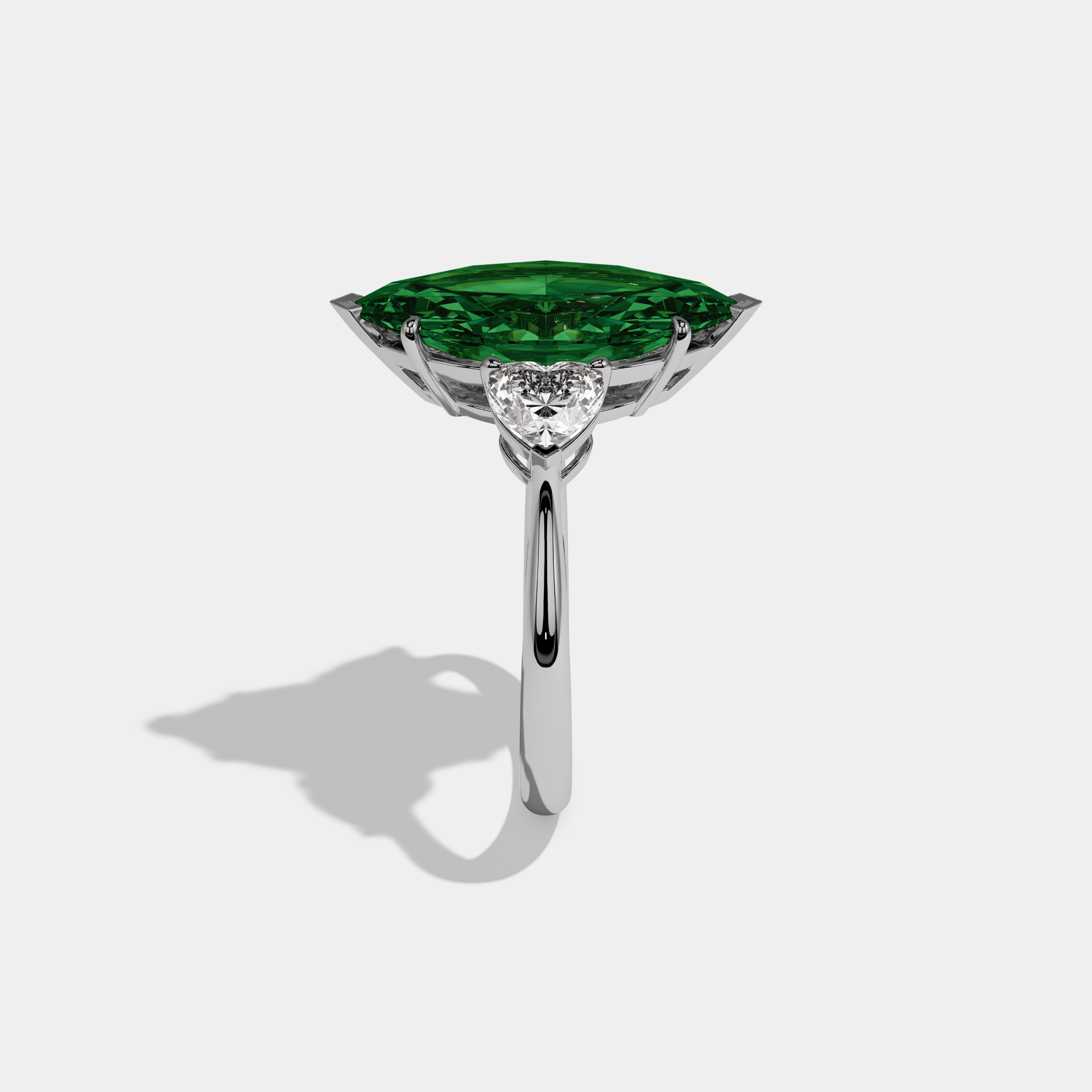 Alexandra Fancy Dark Green Marquise Cut Diamond Plain Band With Heart Cut Sides Engagement Ring 8ct 18K White Gold