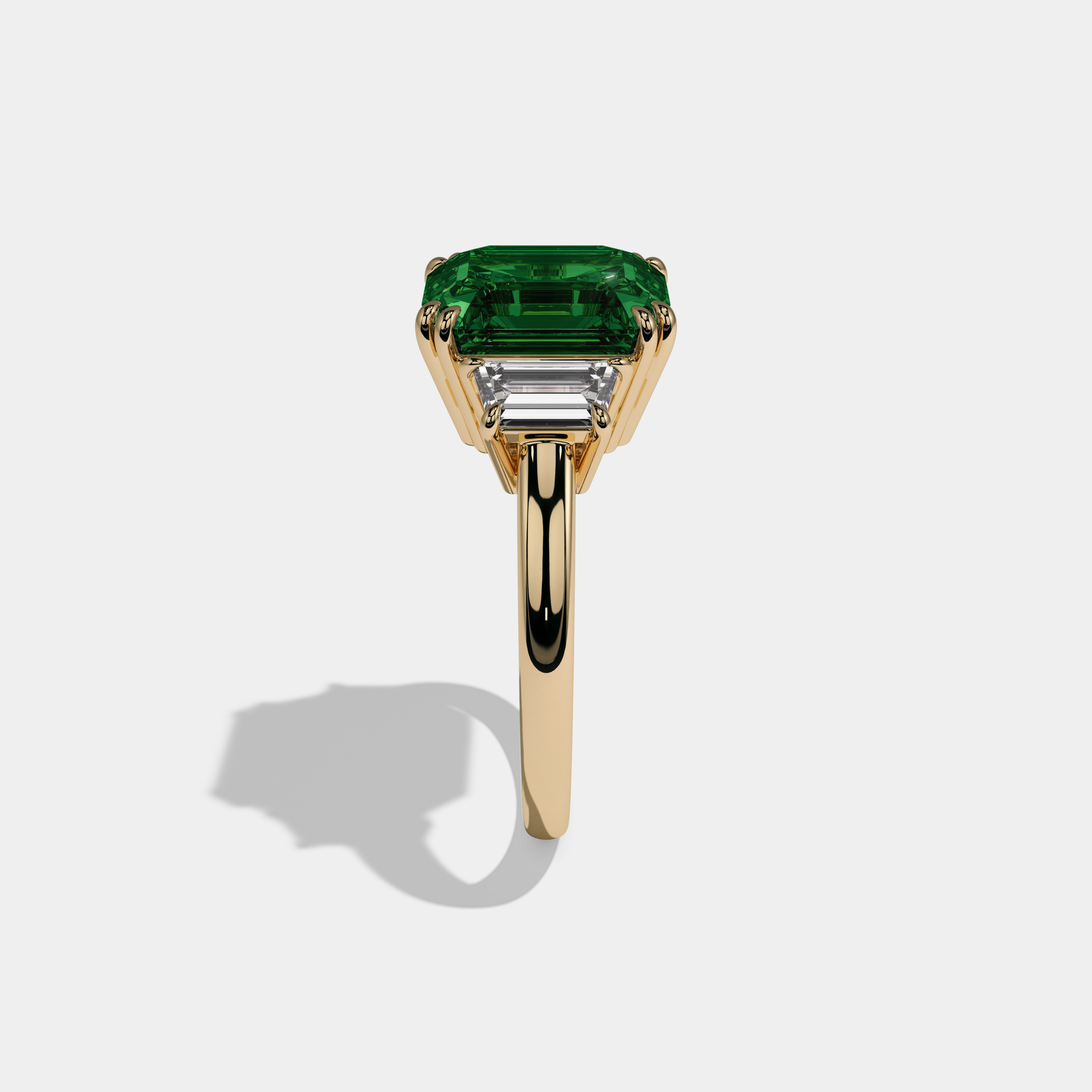 Helena Fancy Dark Green Asscher Cut Diamond Plain Band With Step Cut Sides Engagement Ring 8ct 18K Yellow Gold