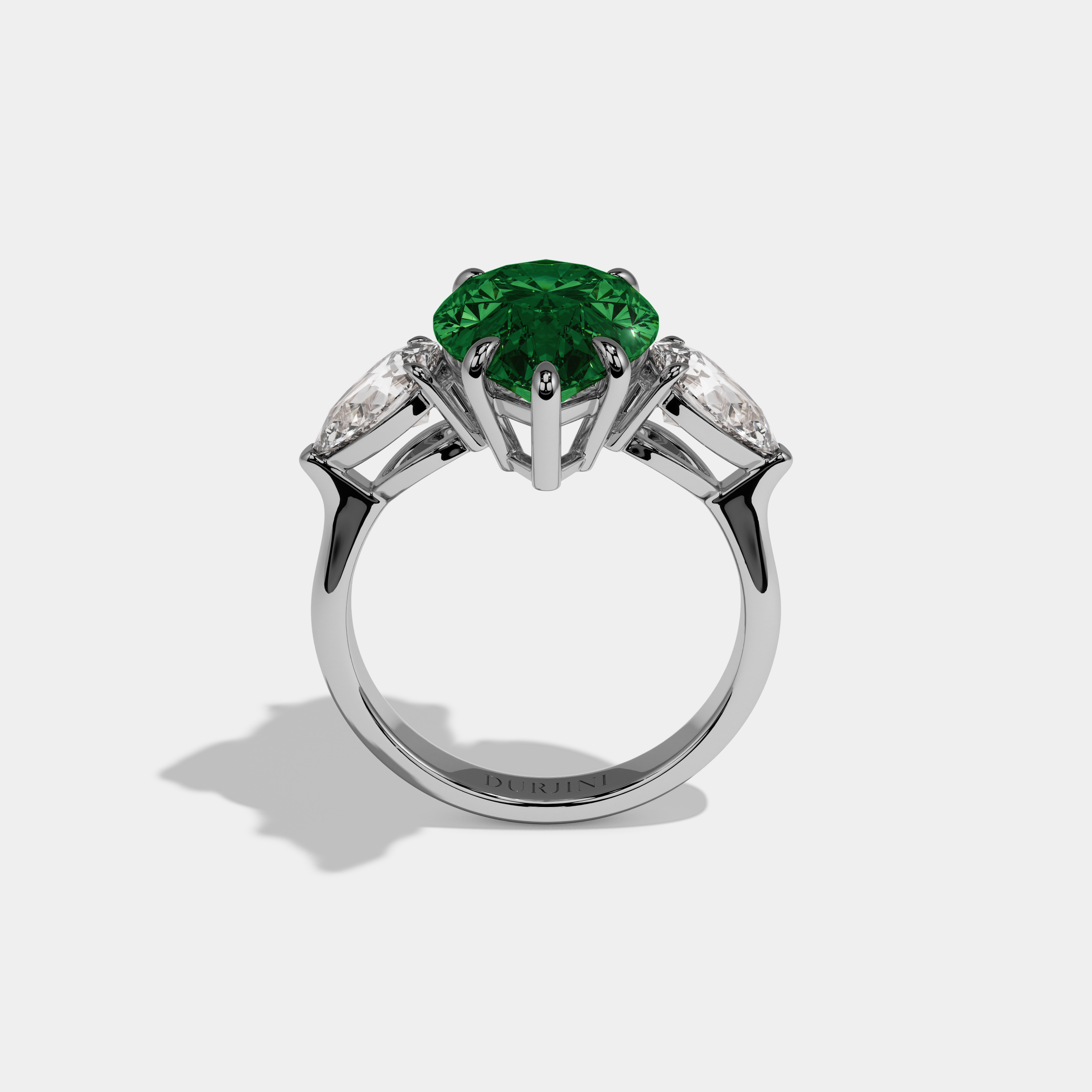 Victoria Fancy Dark Green Pear Cut Diamond Plain Band With Pear Cut Sides Engagement Ring 8ct 18k White Gold