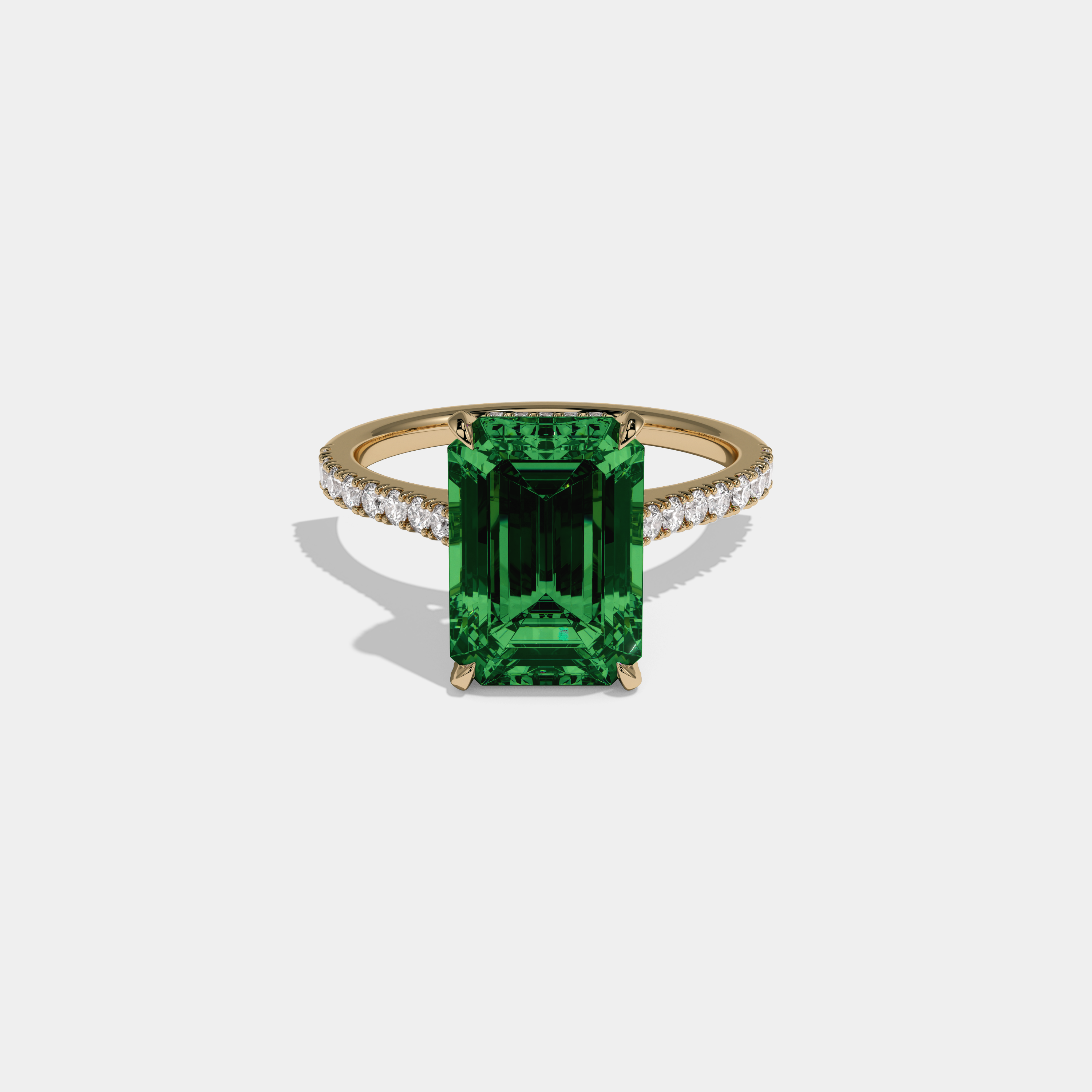 Helena Fancy Dark Green Emerald Cut Diamond Band Engagement Ring 8ct 18k Yellow Gold