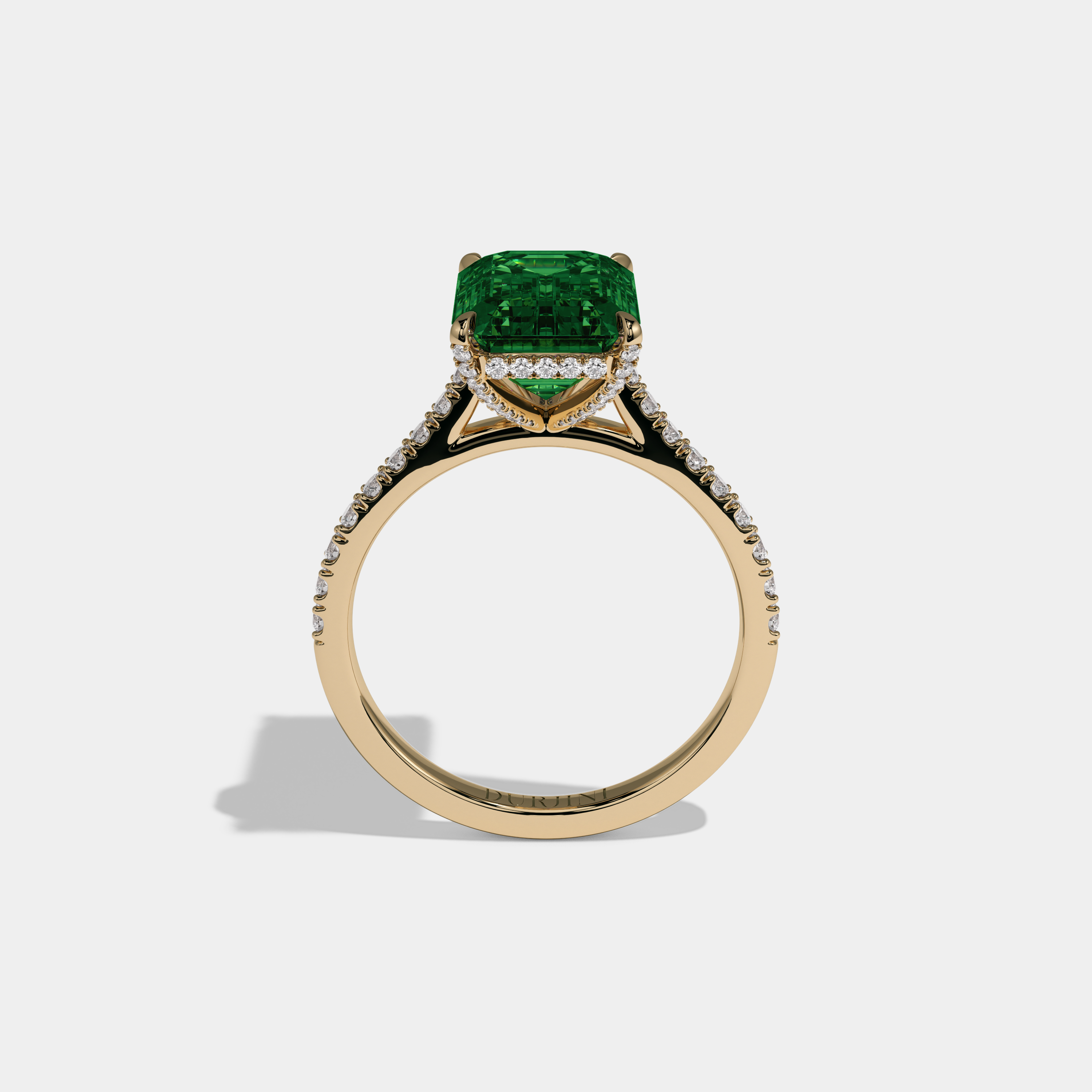 Helena Fancy Dark Green Emerald Cut Diamond Band Engagement Ring 8ct 18k Yellow Gold