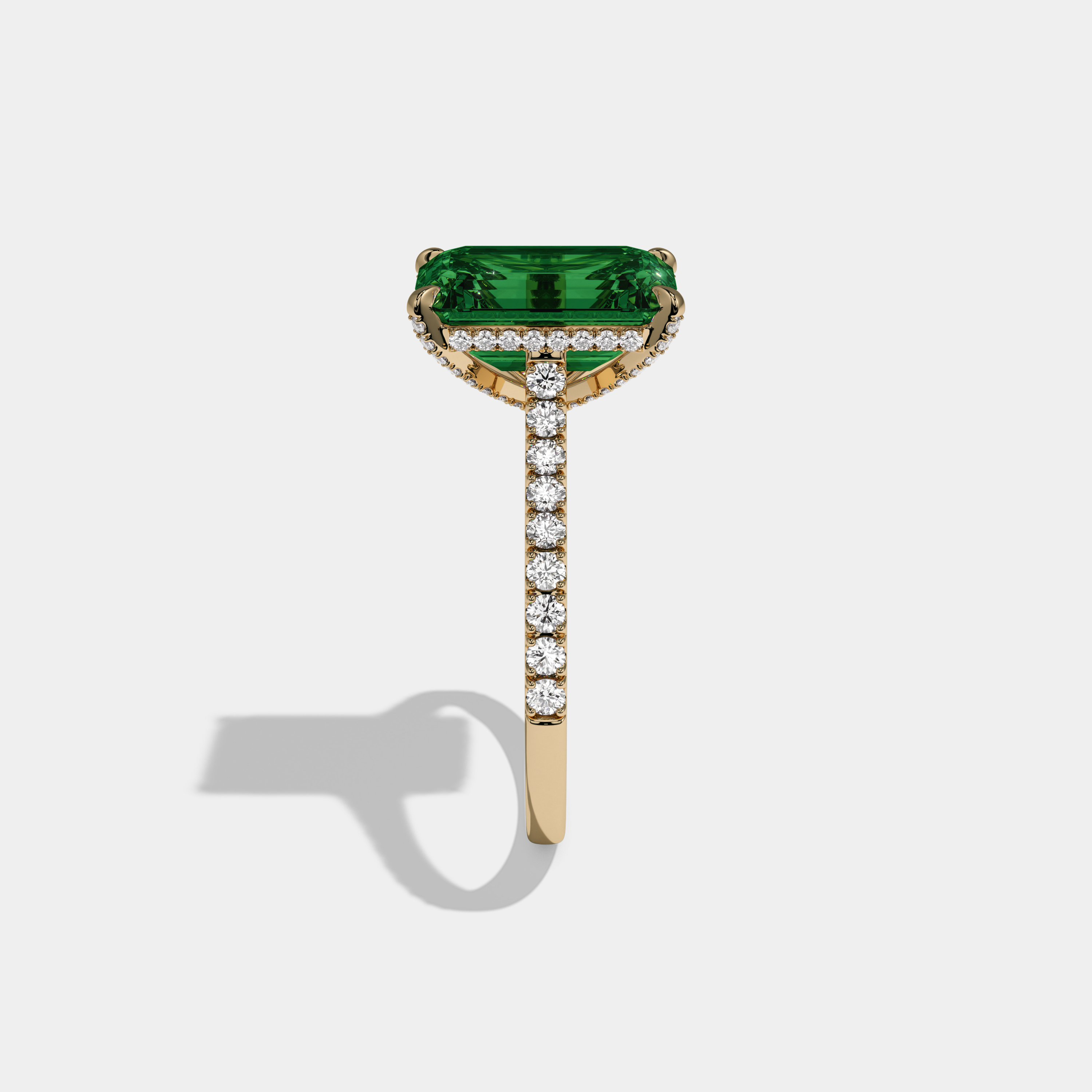 Helena Fancy Dark Green Emerald Cut Diamond Band Engagement Ring 8ct 18k Yellow Gold