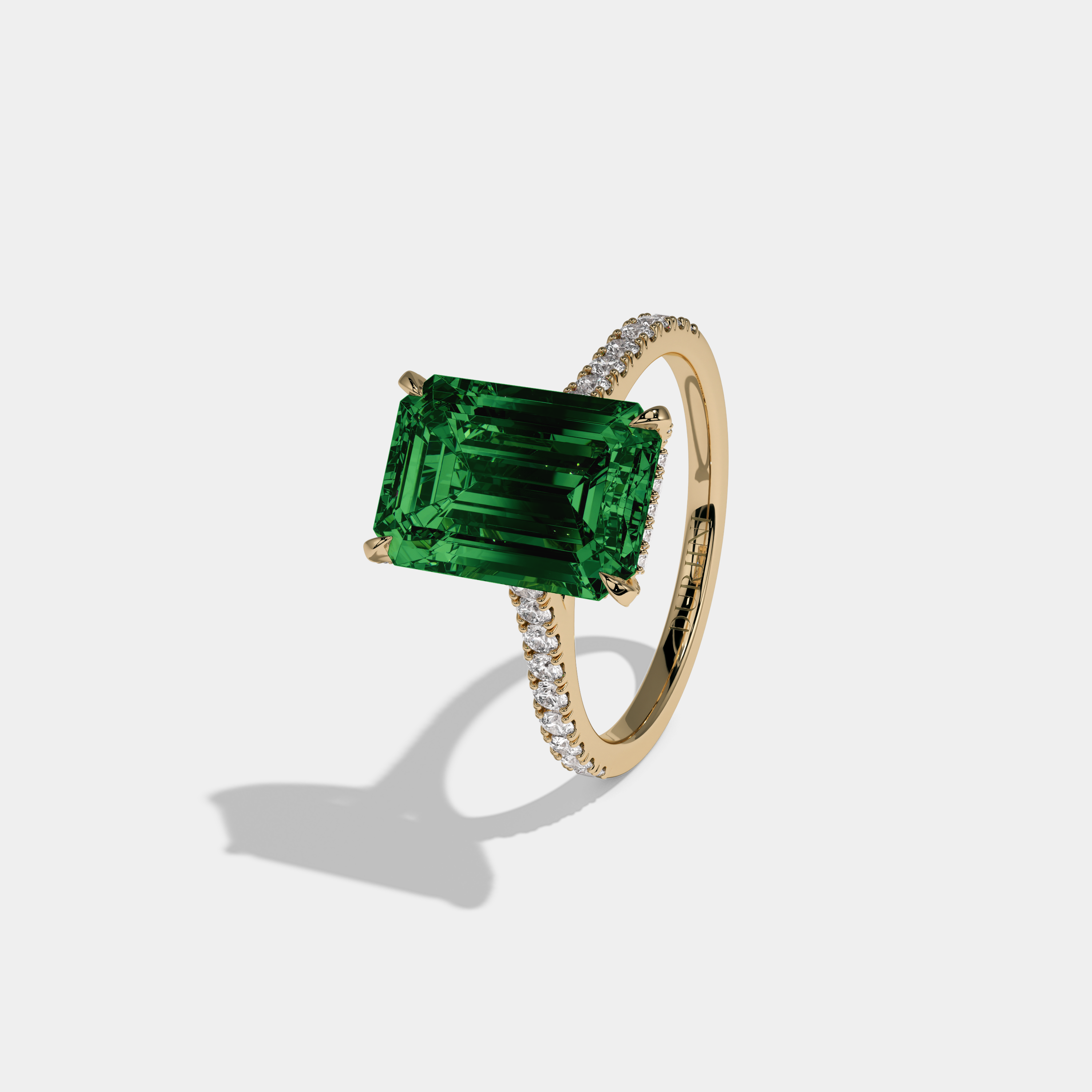 Helena Fancy Dark Green Emerald Cut Diamond Band Engagement Ring 8ct 18k Yellow Gold