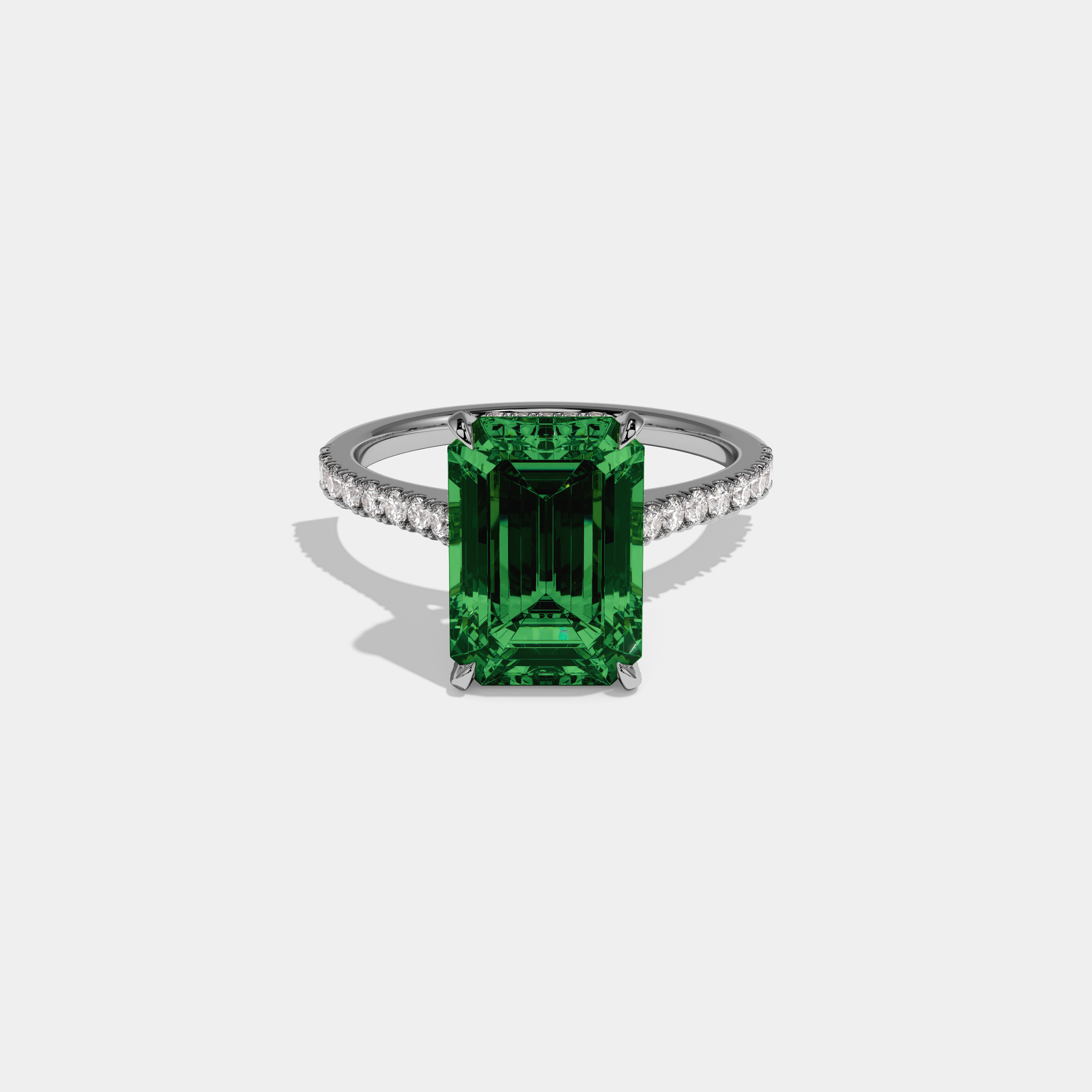 Adelaide Fancy Dark Green Emerald Cut Diamond Band Engagement Ring 8ct 18k White Gold