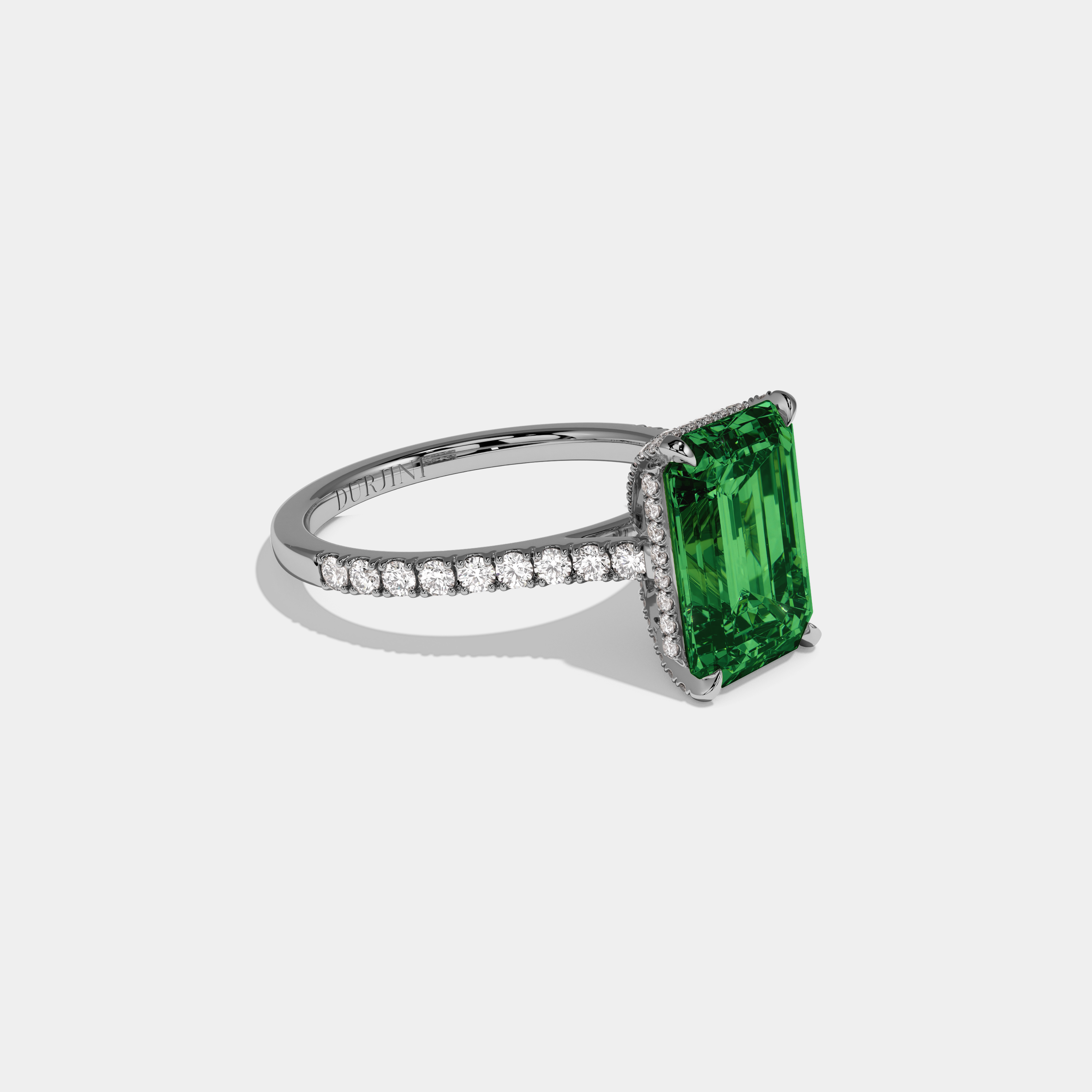 Adelaide Fancy Dark Green Emerald Cut Diamond Band Engagement Ring 8ct 18k White Gold