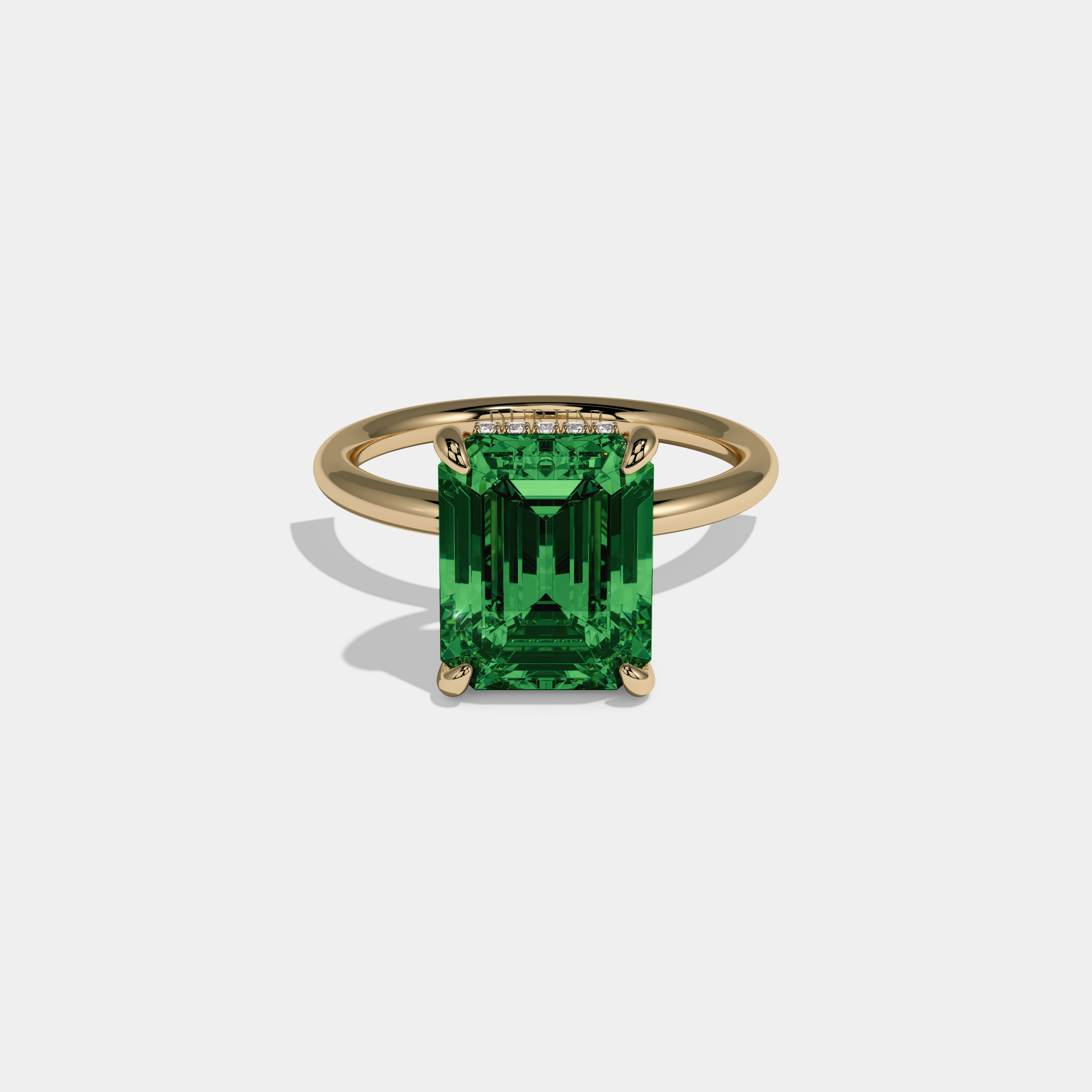 Helena Fancy Dark Green Emerald Cut Diamond Plain Band Engagement Ring 6.50ct 18k Yellow Gold