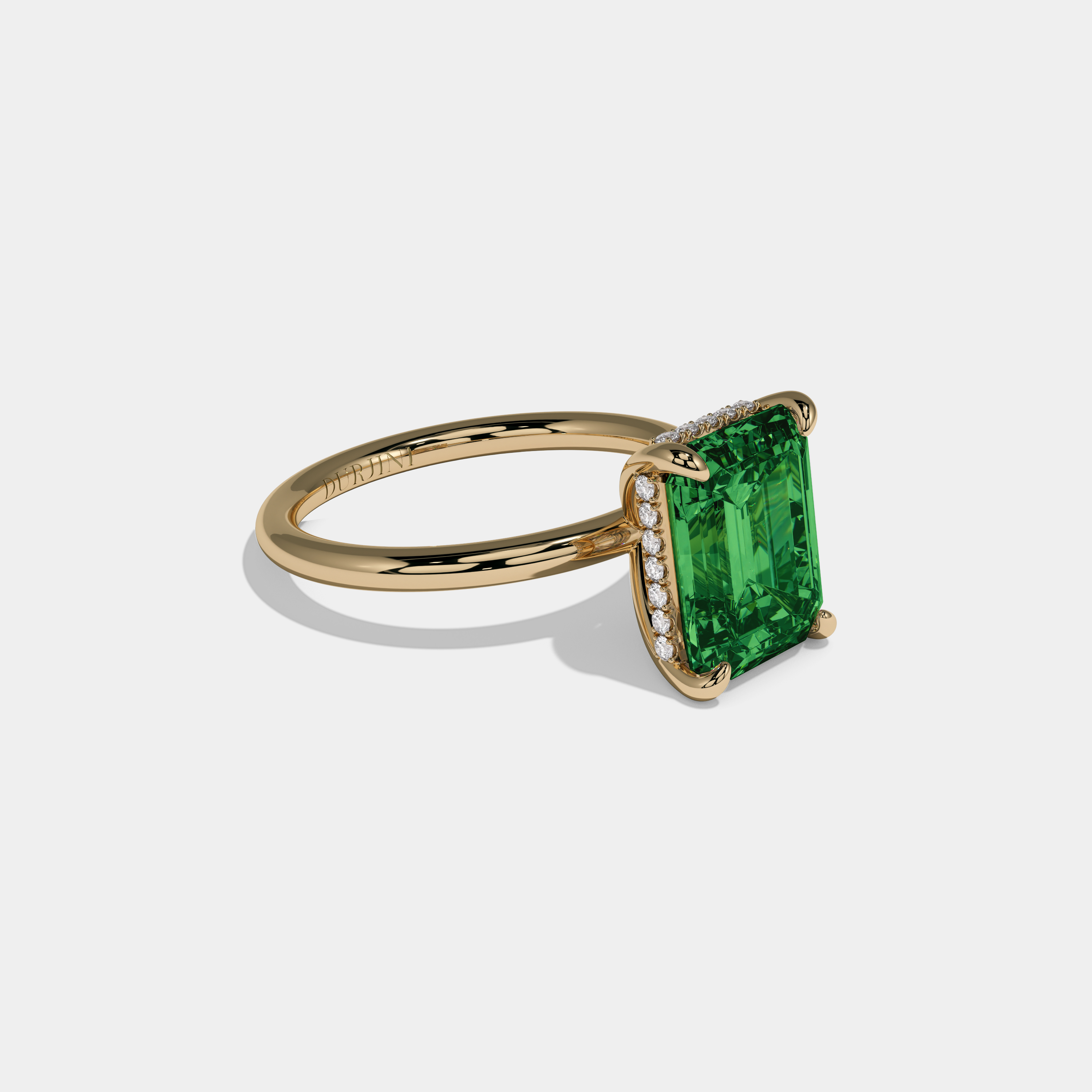 Helena Fancy Dark Green Emerald Cut Diamond Plain Band Engagement Ring 6.50ct 18k Yellow Gold