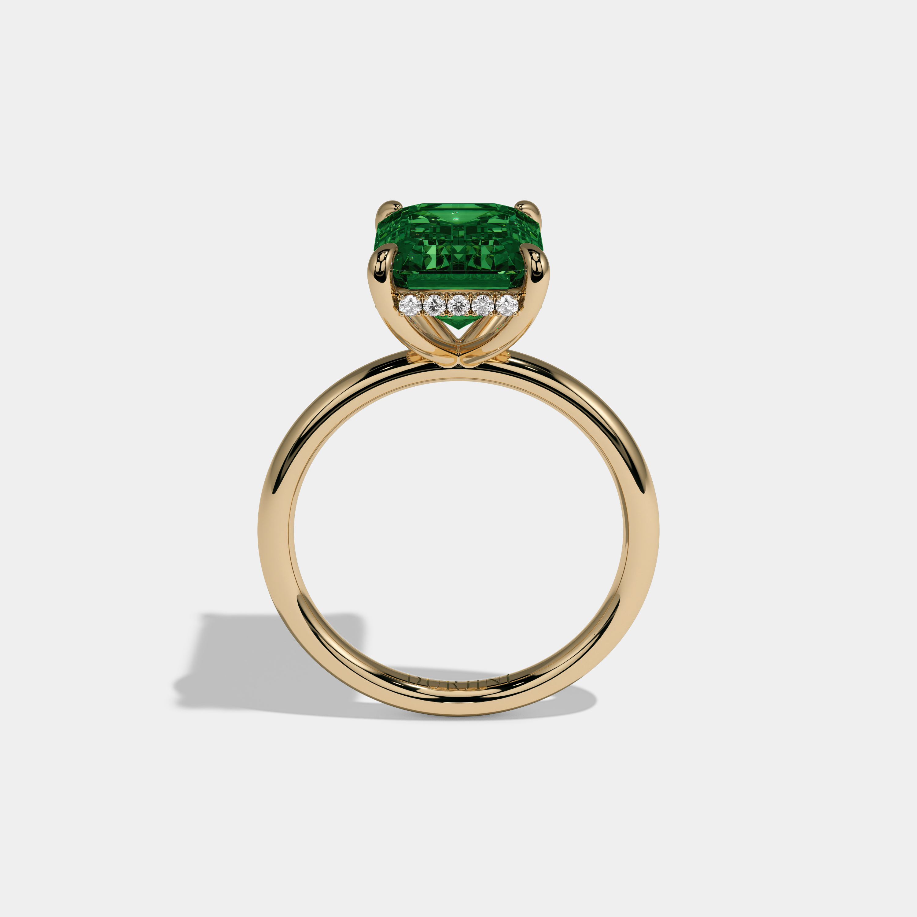 Helena Fancy Dark Green Emerald Cut Diamond Plain Band Engagement Ring 6.50ct 18k Yellow Gold