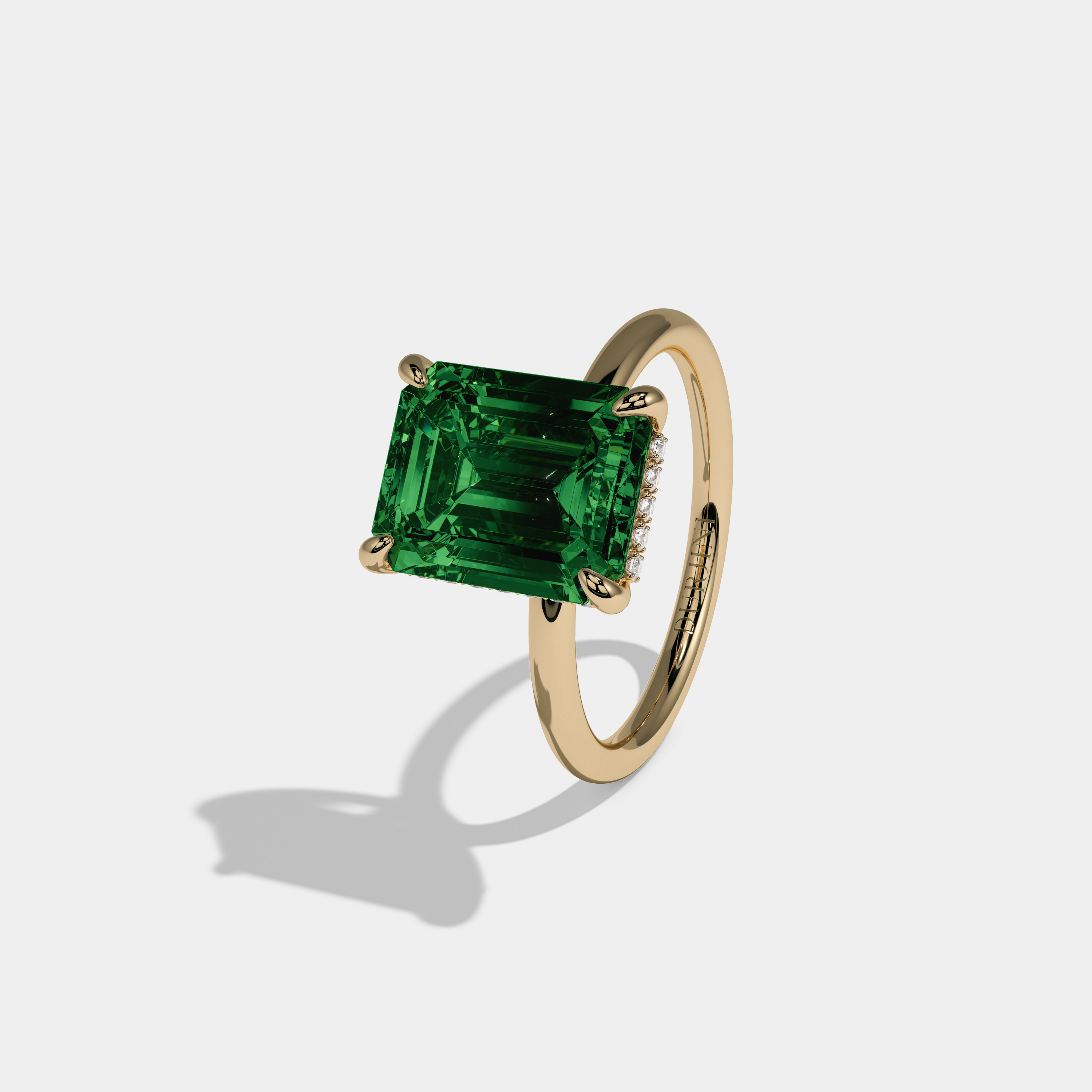 Helena Fancy Dark Green Emerald Cut Diamond Plain Band Engagement Ring 6.50ct 18k Yellow Gold