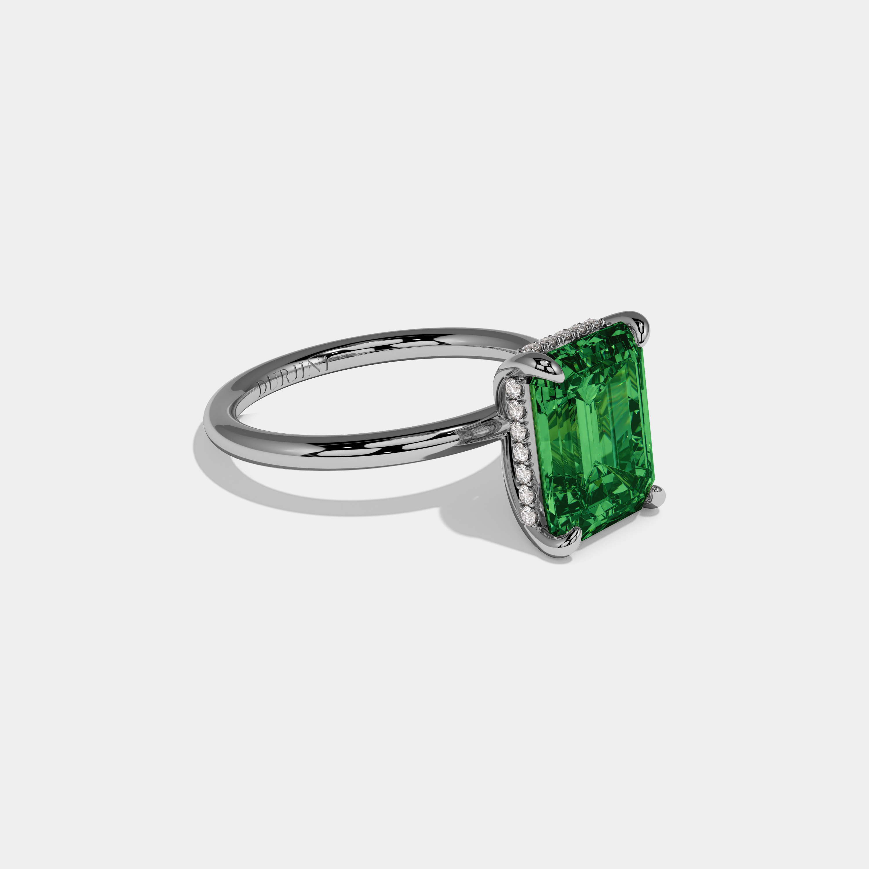 Adelaide Fancy Dark Green Emerald Cut Diamond Plain Band Engagement Ring 6.50ct 18k White Gold