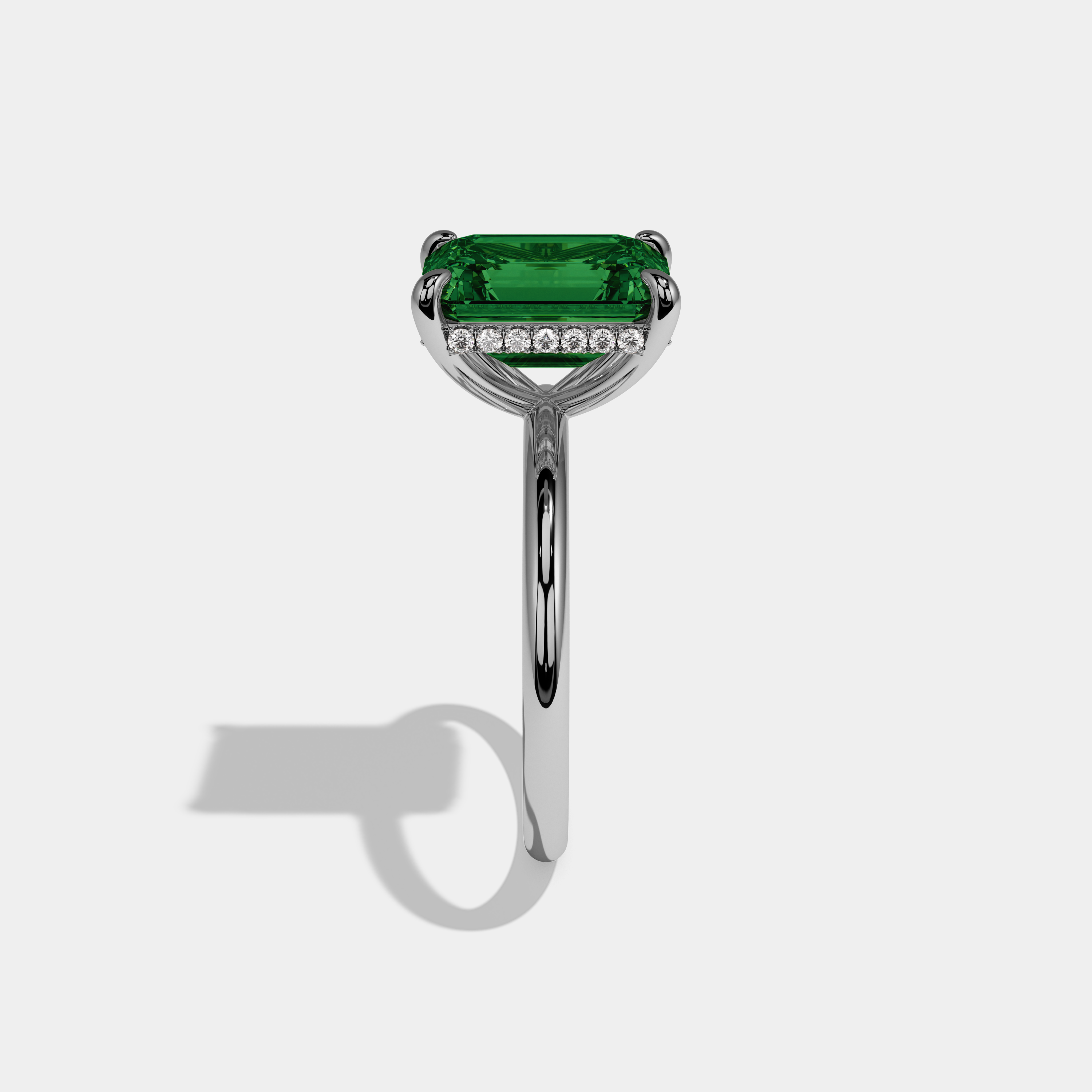 Adelaide Fancy Dark Green Emerald Cut Diamond Plain Band Engagement Ring 6.50ct 18k White Gold