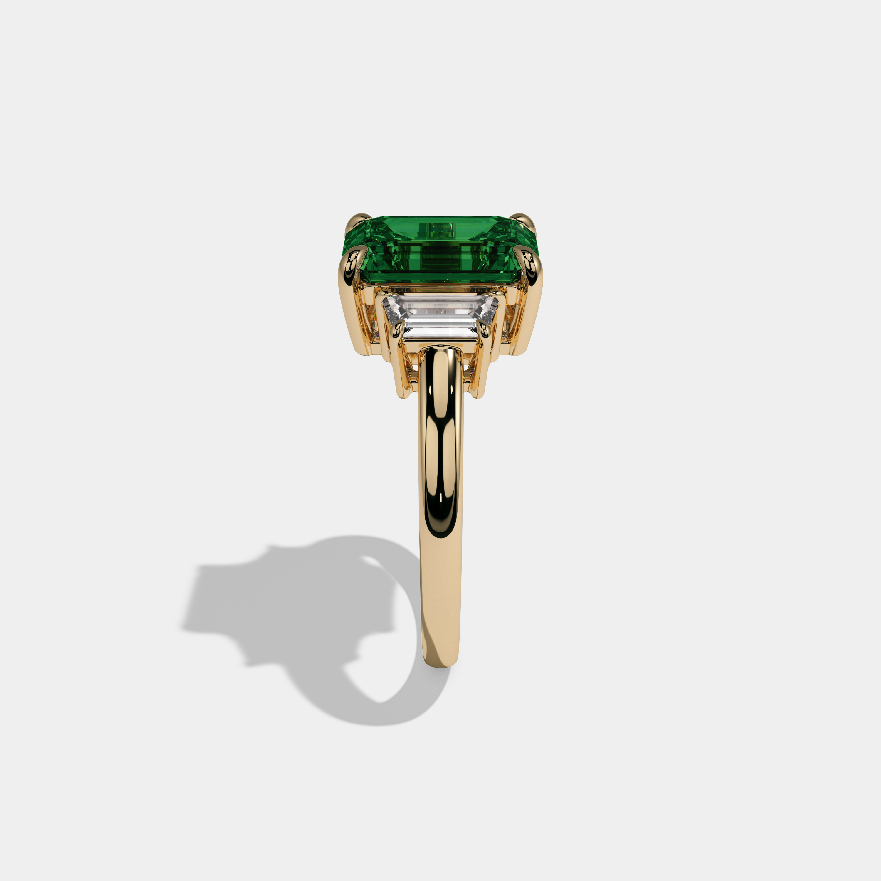 Helena Fancy Dark Green Emerald Cut Diamond Plain Band With Step Cut Sides Engagement Ring 8ct 18k Yellow Gold