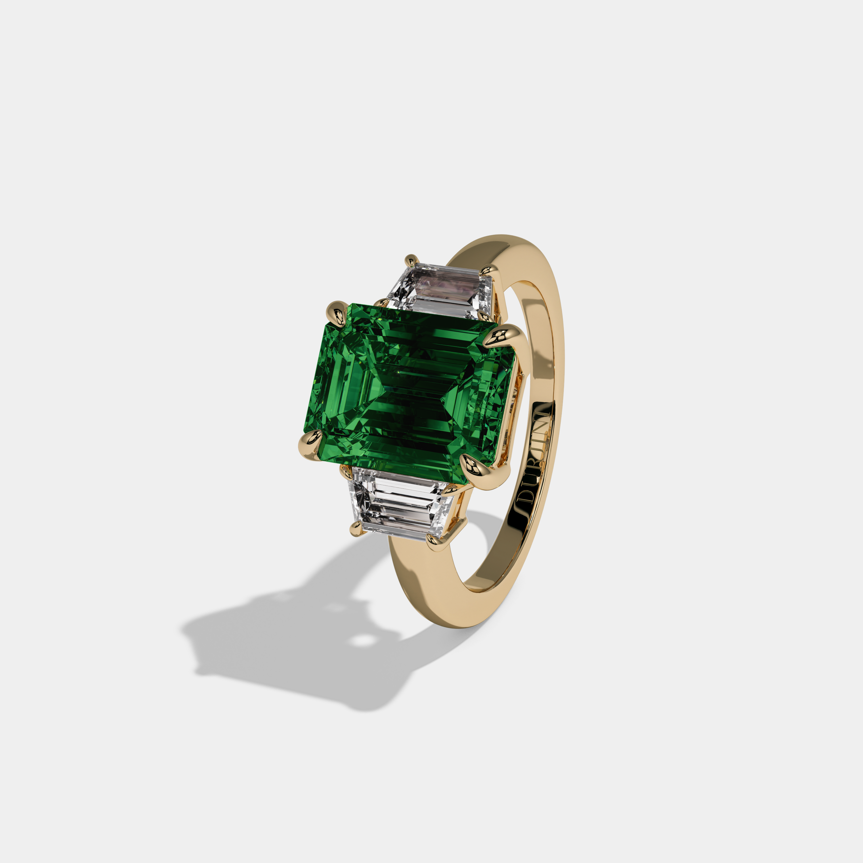 Helena Fancy Dark Green Emerald Cut Diamond Plain Band With Step Cut Sides Engagement Ring 8ct 18k Yellow Gold