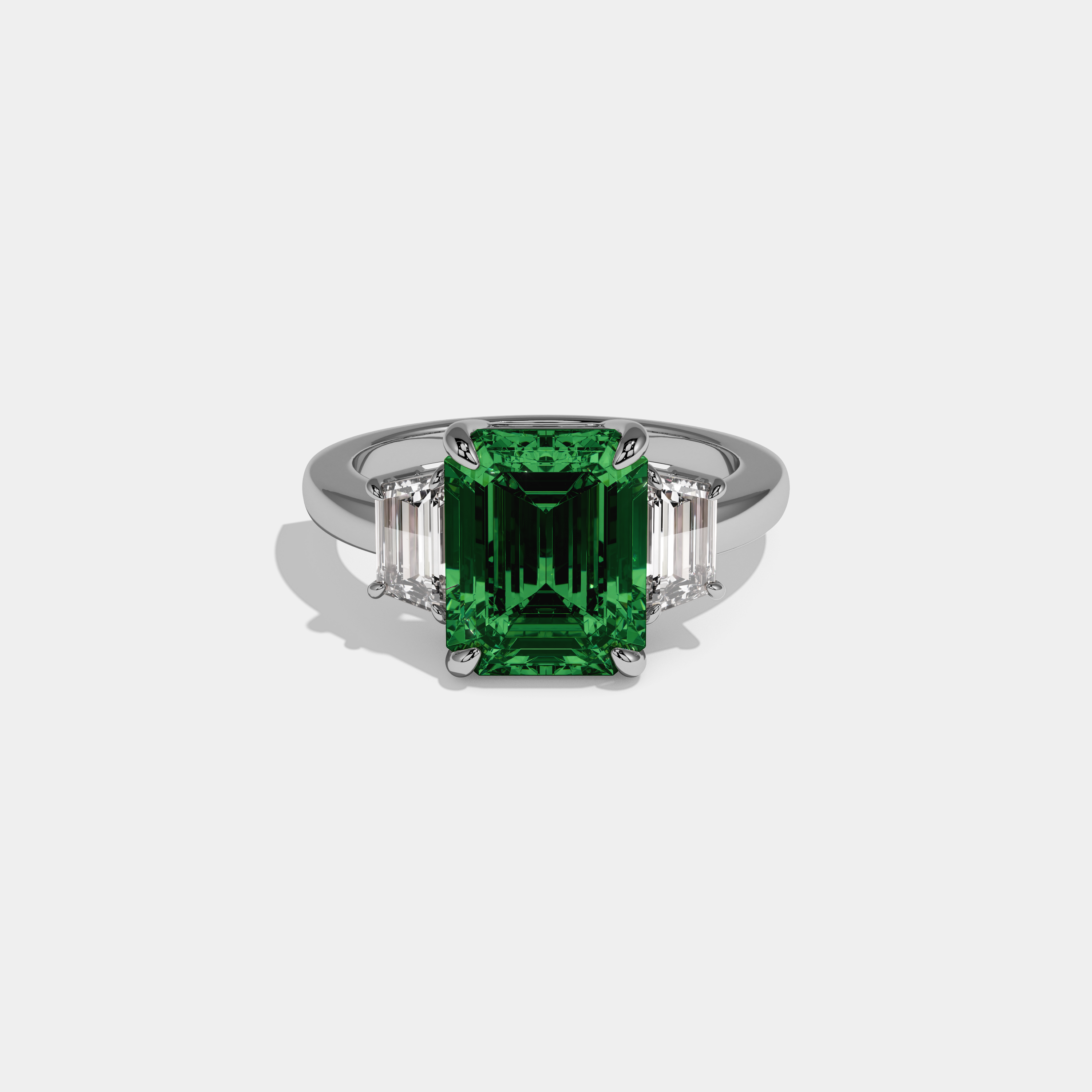 Adelaide Fancy Dark Green Emerald Cut Diamond Plain Band With Step Cut Sides Engagement Ring 8ct 18k White Gold