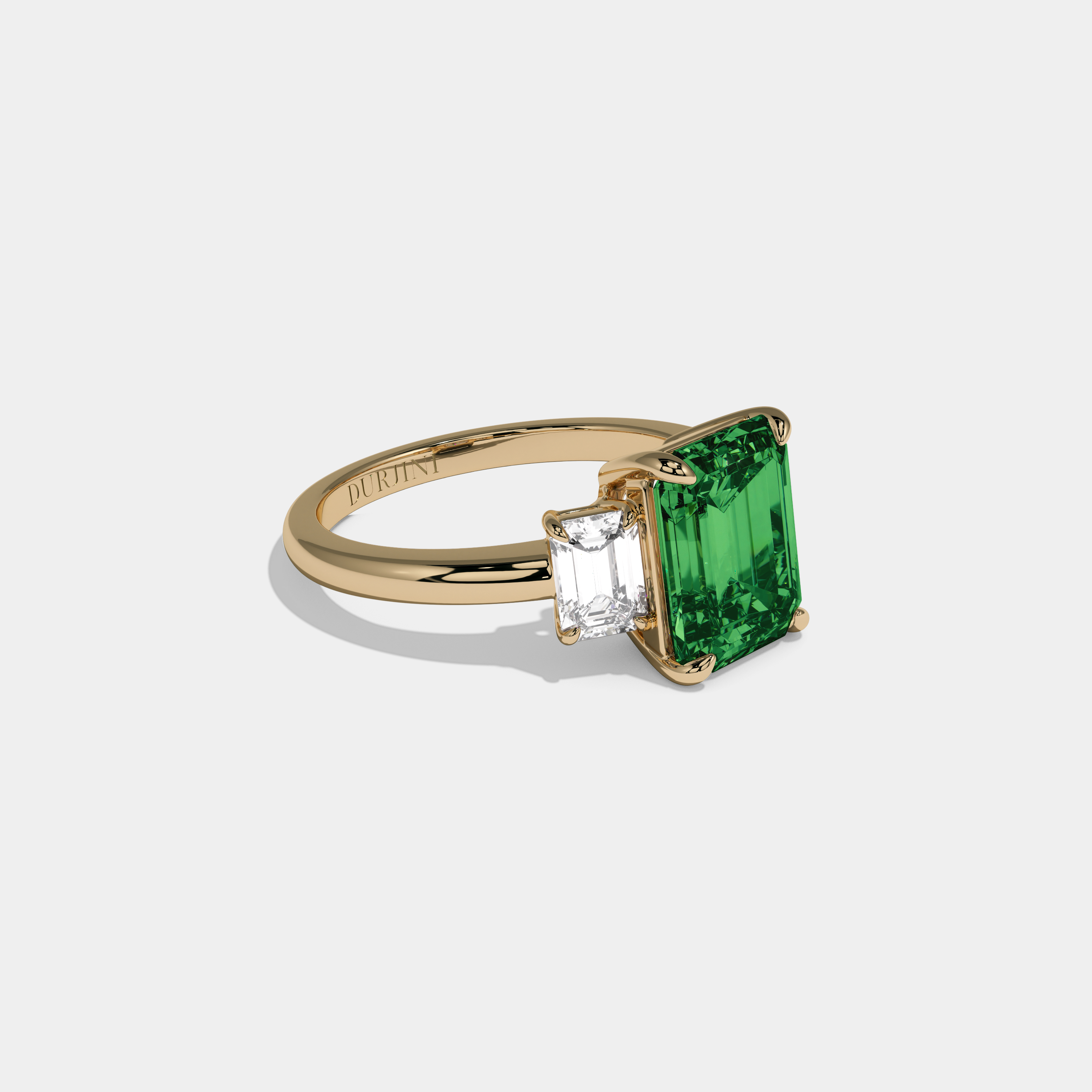 Helena Fancy Dark Green Emerald Cut Diamond Plain Band With Emerald Cut Sides Engagement Ring 8ct 18k Yellow Gold