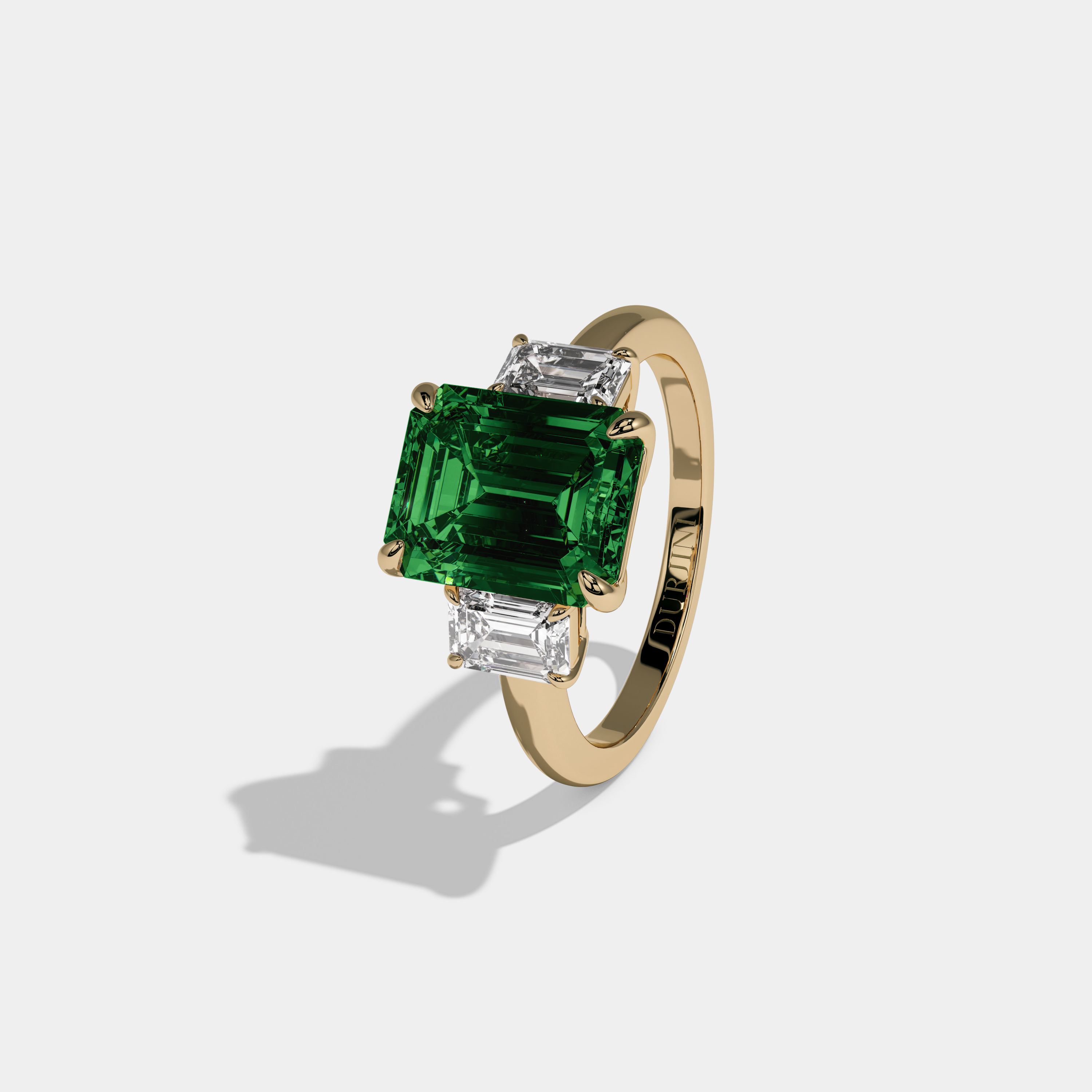 Helena Fancy Dark Green Emerald Cut Diamond Plain Band With Emerald Cut Sides Engagement Ring 8ct 18k Yellow Gold