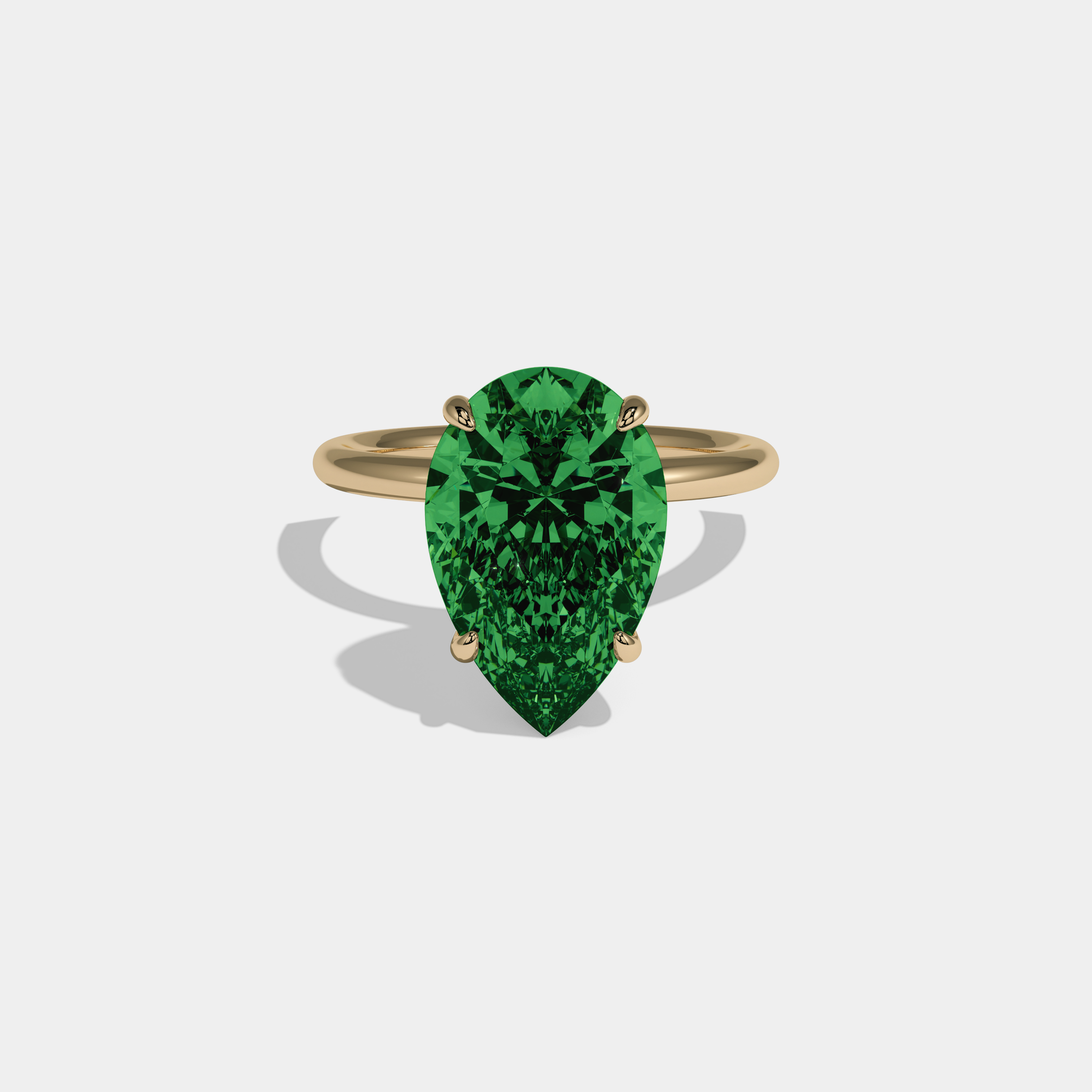 Adelaide Fancy Dark Green Pear Cut Diamond Plain Band Engagement Ring 6ct 18K Yellow Gold