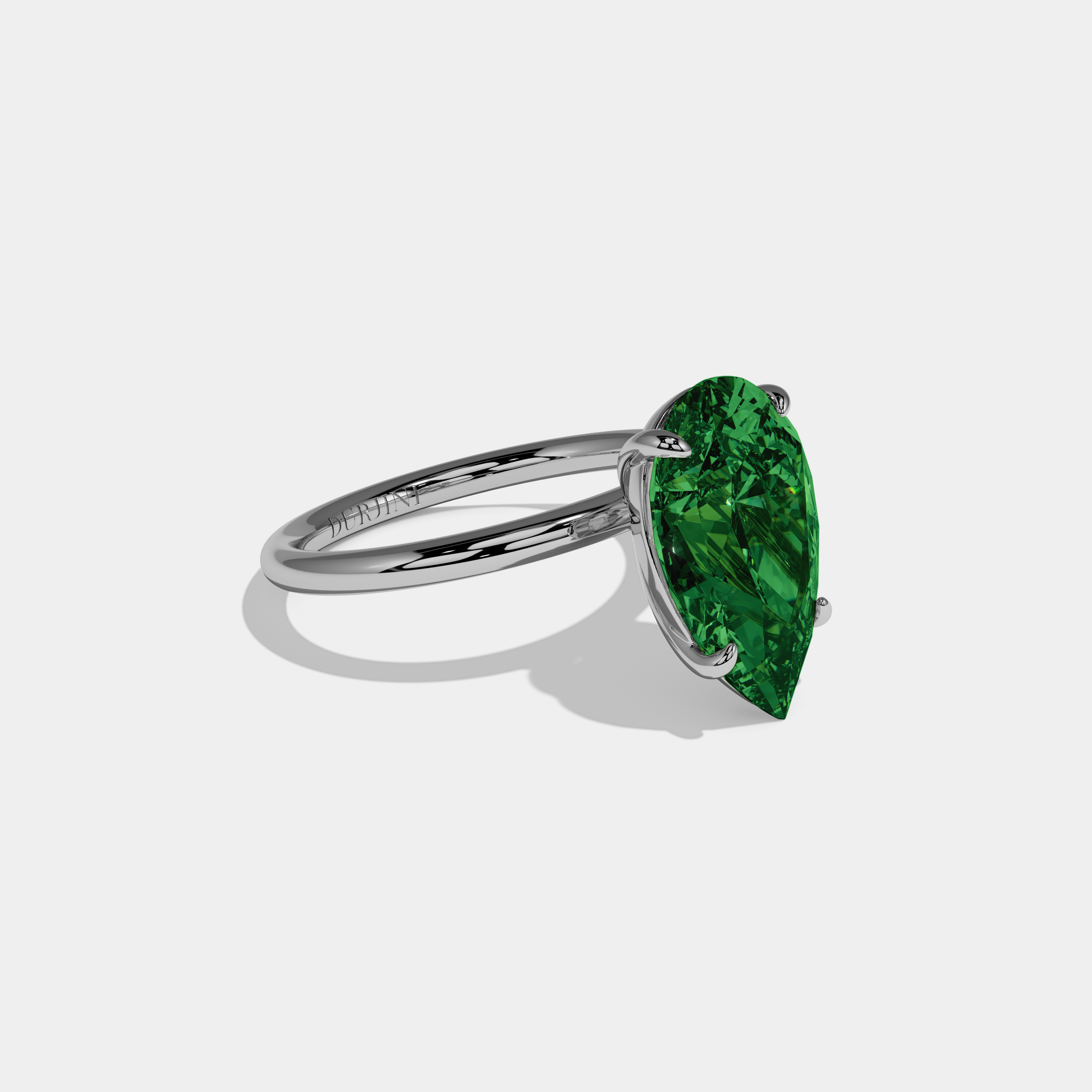 Eugenie Fancy Dark Green Pear Cut Diamond Plain Band Engagement Ring 6ct 18K White Gold