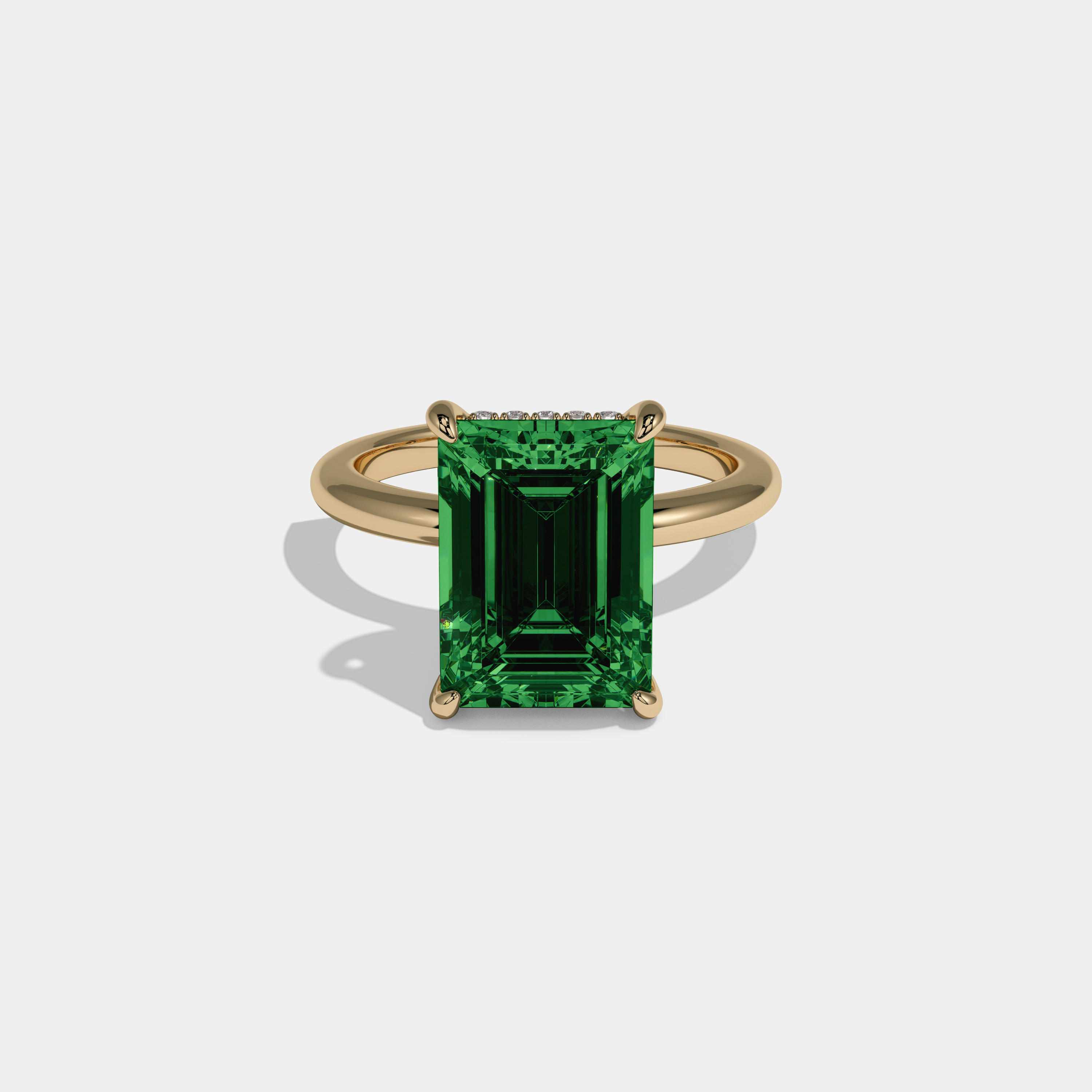Margaret Fancy Light Green Emerald Cut Diamond Plain Band Engagement Ring 6.5ct 18K Yellow Gold