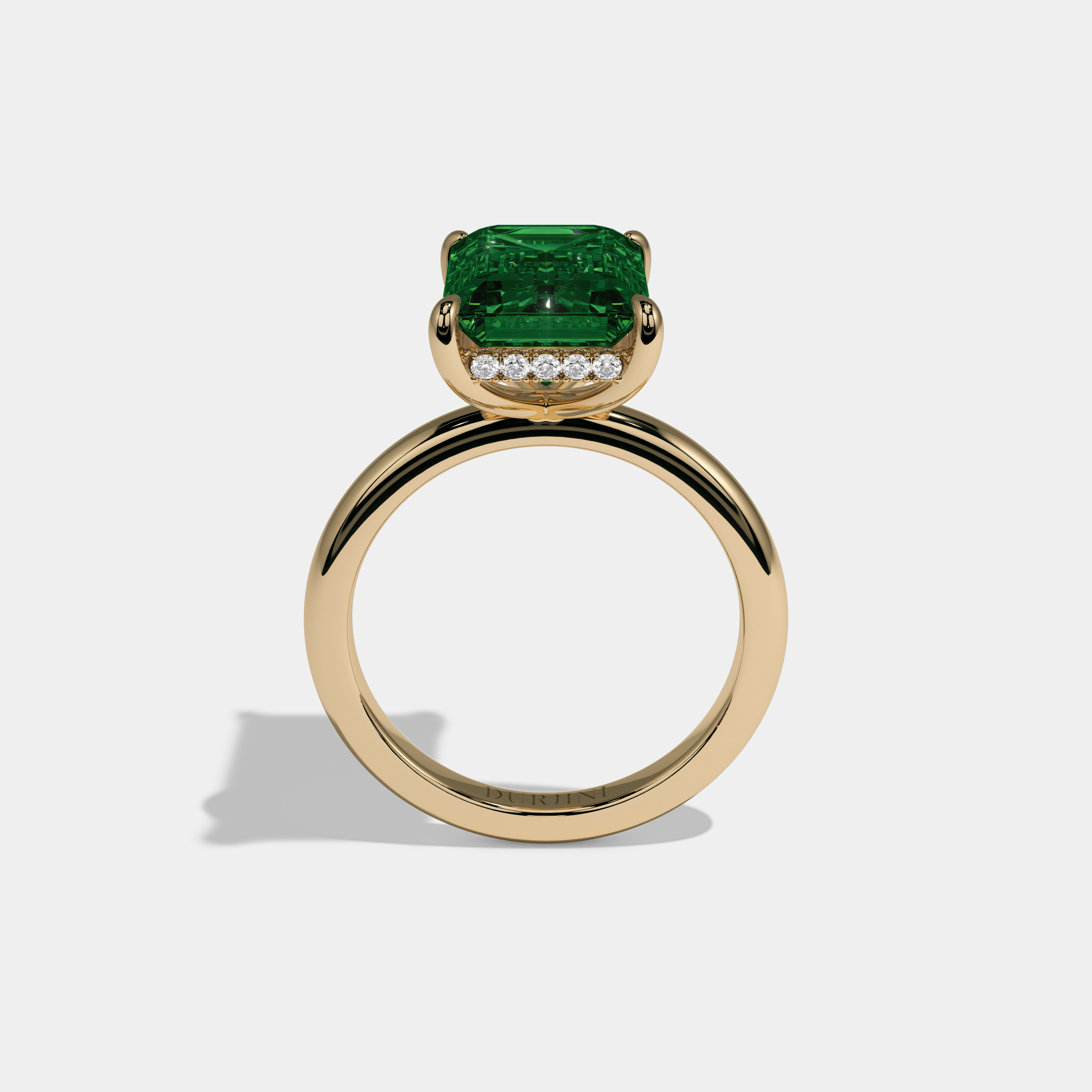 Margaret Fancy Light Green Emerald Cut Diamond Plain Band Engagement Ring 6.5ct 18K Yellow Gold