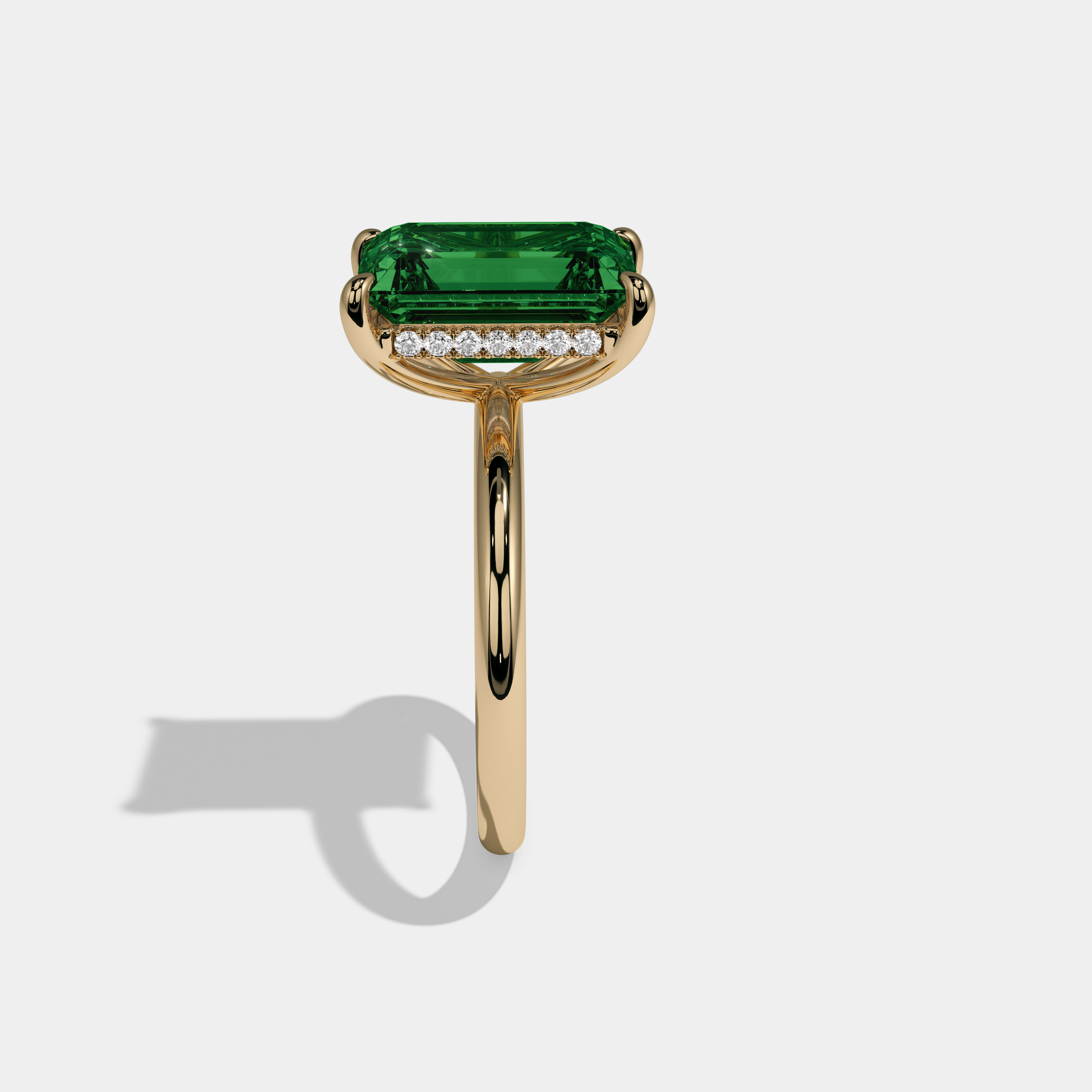 Margaret Fancy Light Green Emerald Cut Diamond Plain Band Engagement Ring 6.5ct 18K Yellow Gold